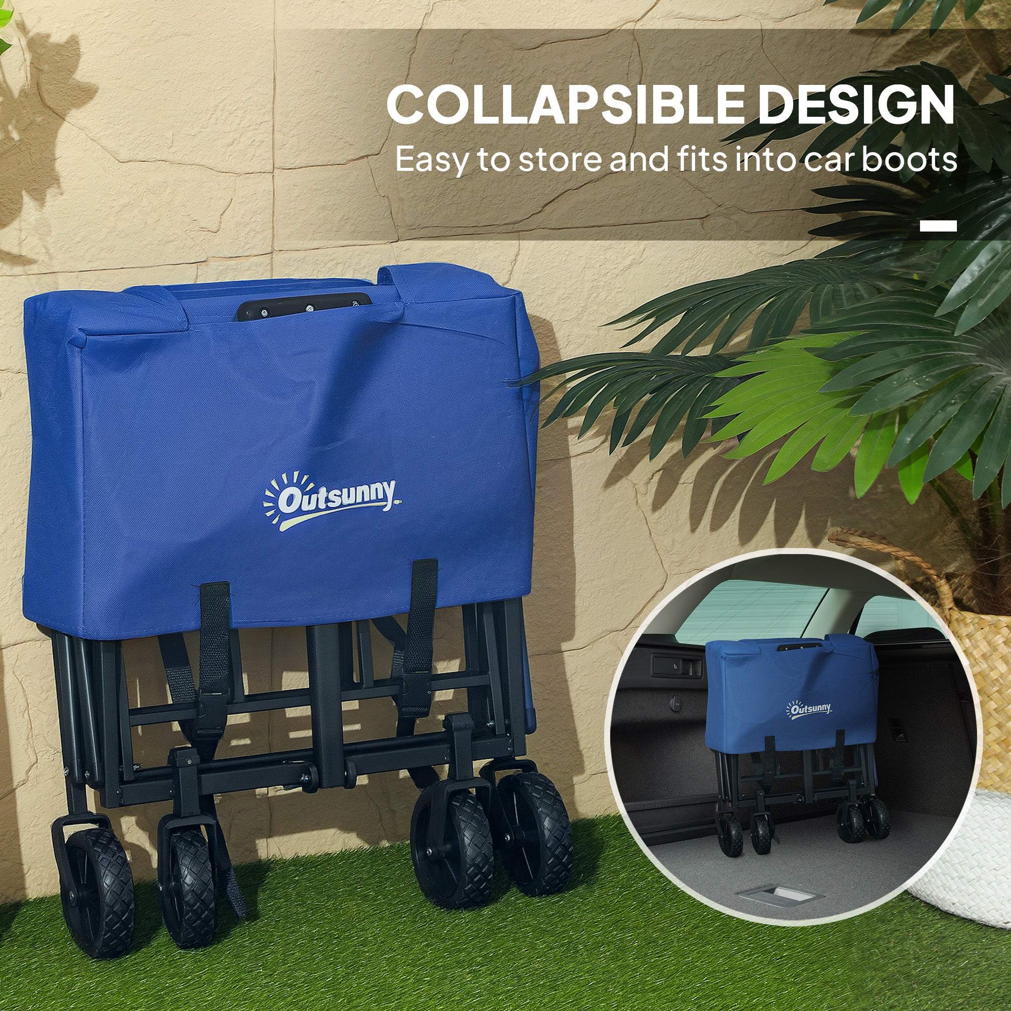 93L Festival Trolley on Wheels, Garden Folding Trolley Cart, 120kg Heavy Duty Collapsible Folding Wagon with Adjustable Handle and Carrying Bag for Beach, Camping, Festival, Blue