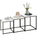 Three Nest of Tables Marble Effect Finish - White & Black