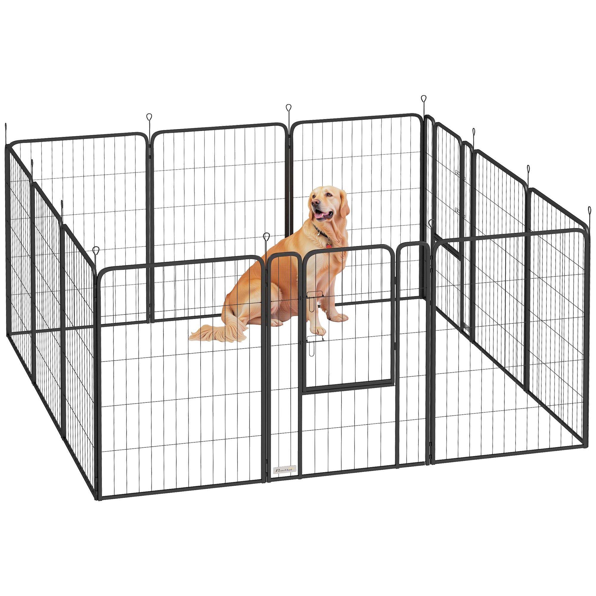 12 Panels Heavy Duty Dog Playpen with Doors, for Large Dogs, 100cm High, Black