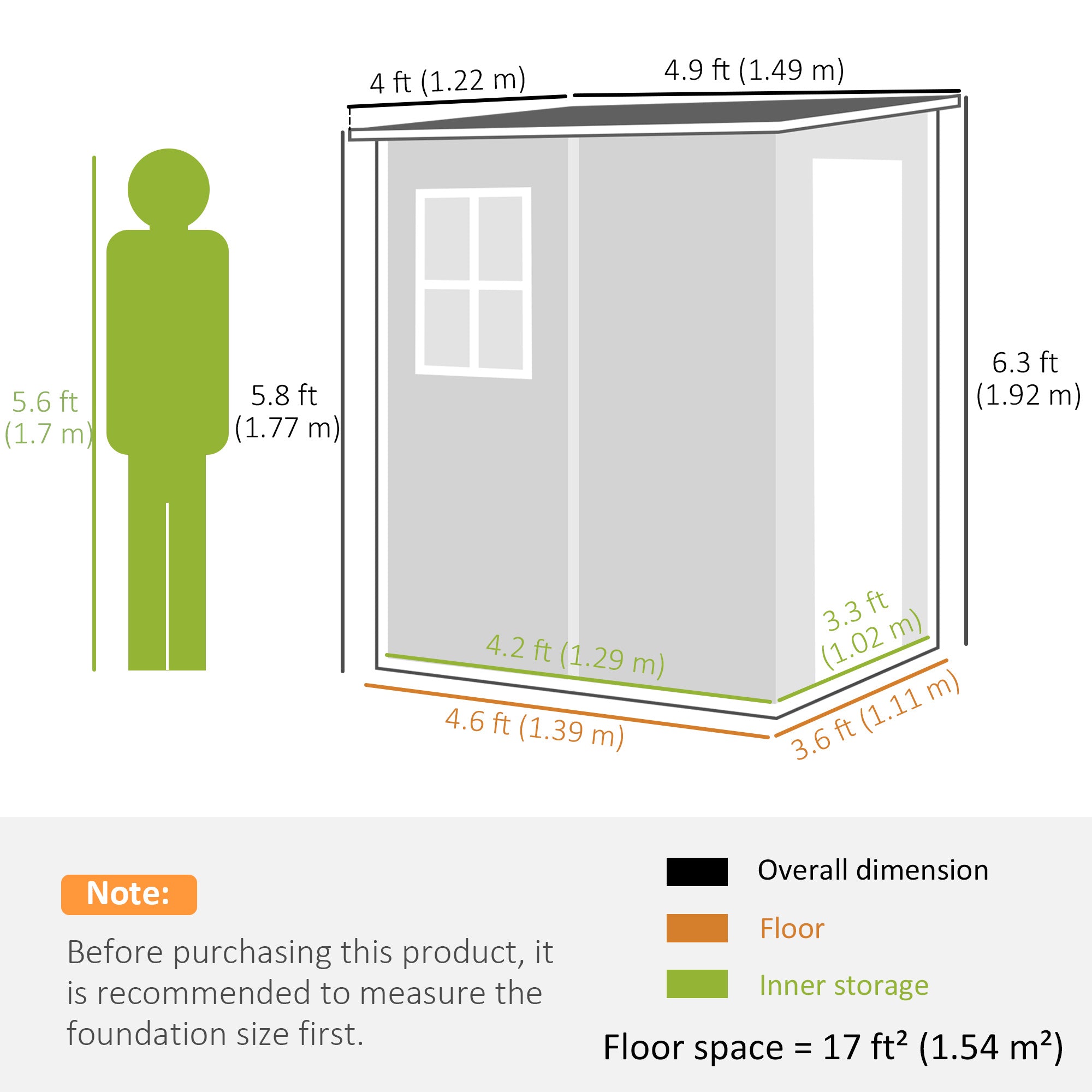 4'x5' Garden Storage Shed, Lean to Shed, Lockable Garden Shed with Window, Vent and Plastic Roof, Black