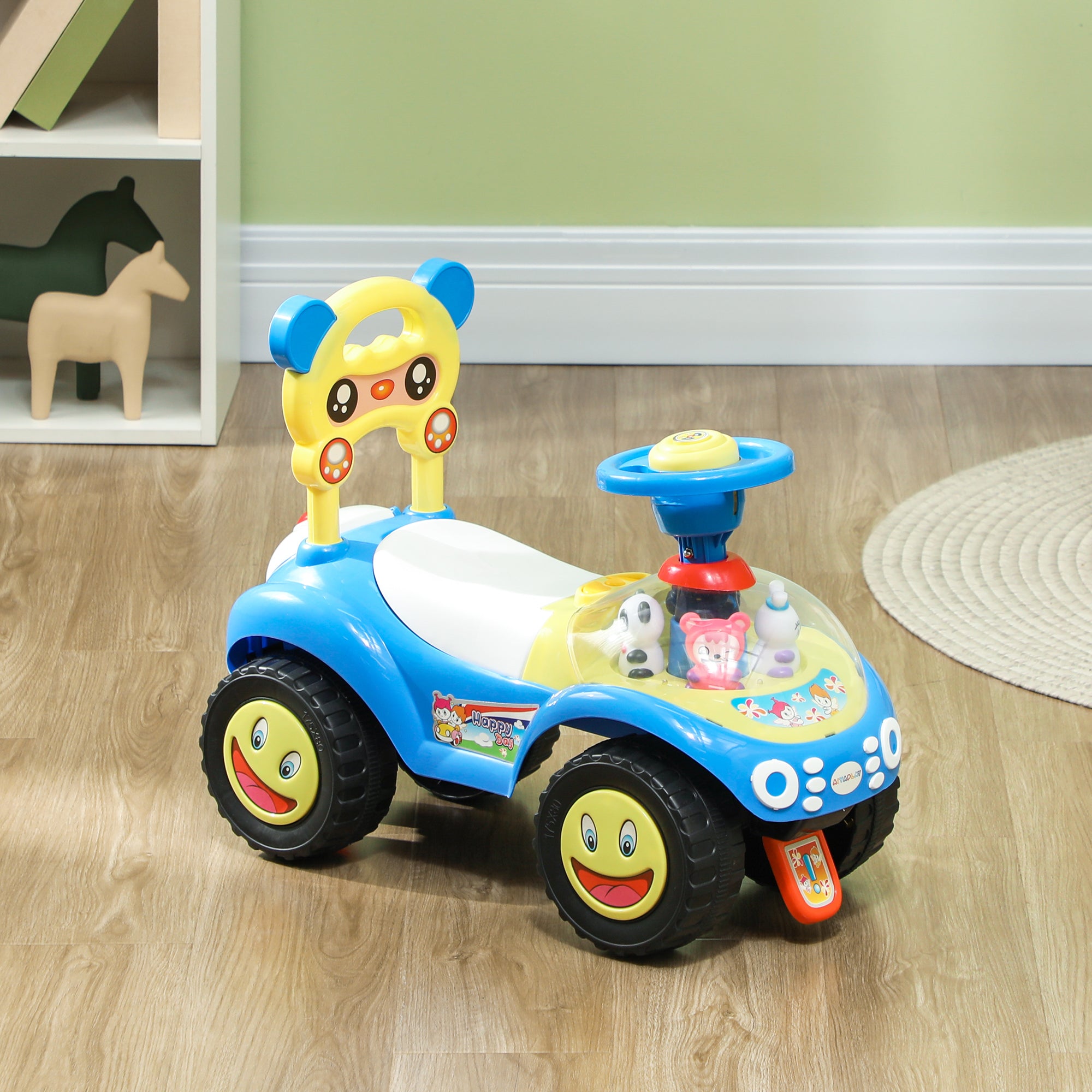 Foot to Floor oddler Ride on Toy w/ Music, Light, Horn, Under Seat Storage, Anti-Over-Backwards Device, Blue