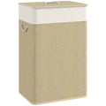Bamboo Laundry Basket with Lid, 72L Laundry Hamper with Rope Handles, Washing Basket with Removable Washable Liner Bag for Bathroom, Bedroom, Nature Wood Finish