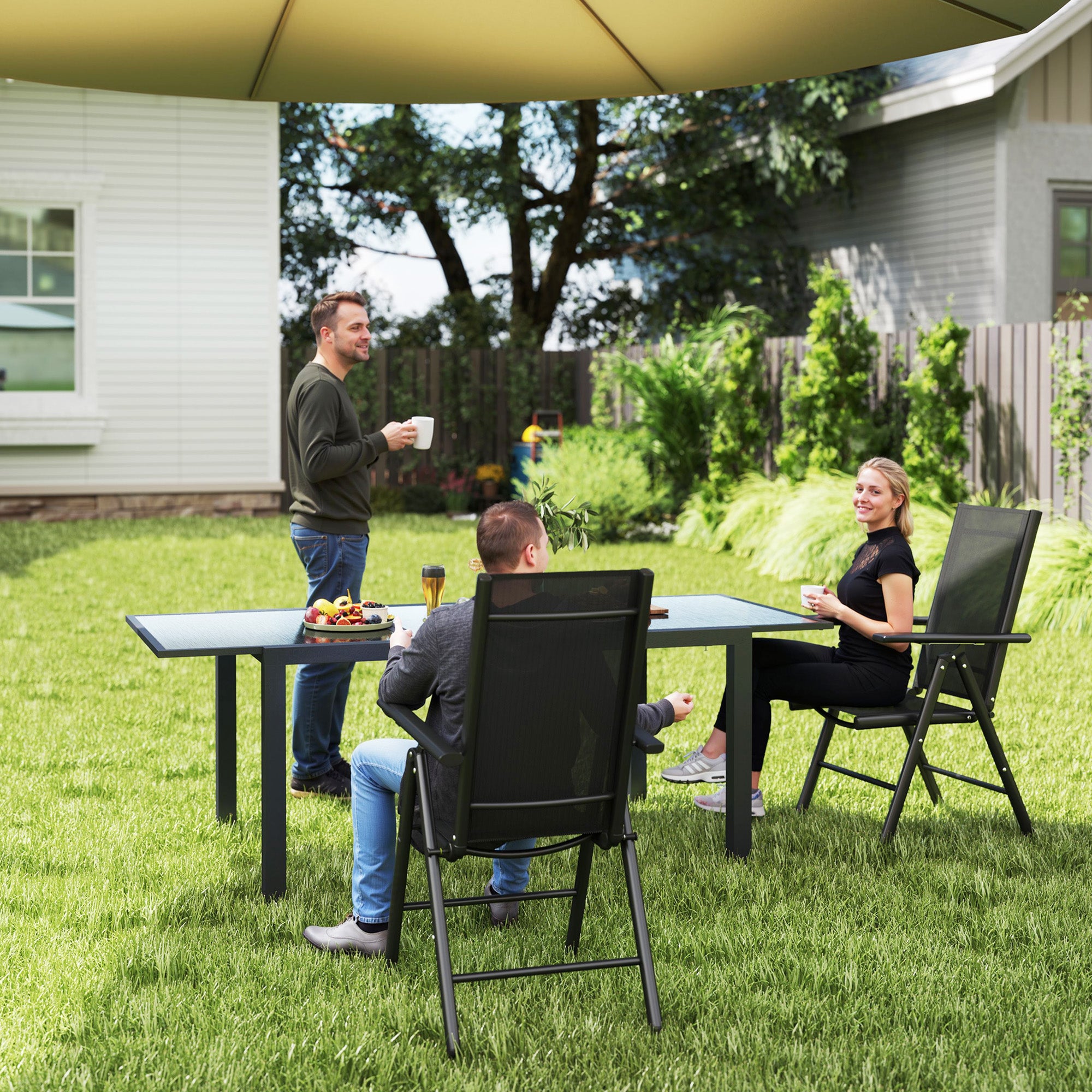 Set of 2 Aluminium Frame Folding Camping Chairs with Breathable Mesh - Black