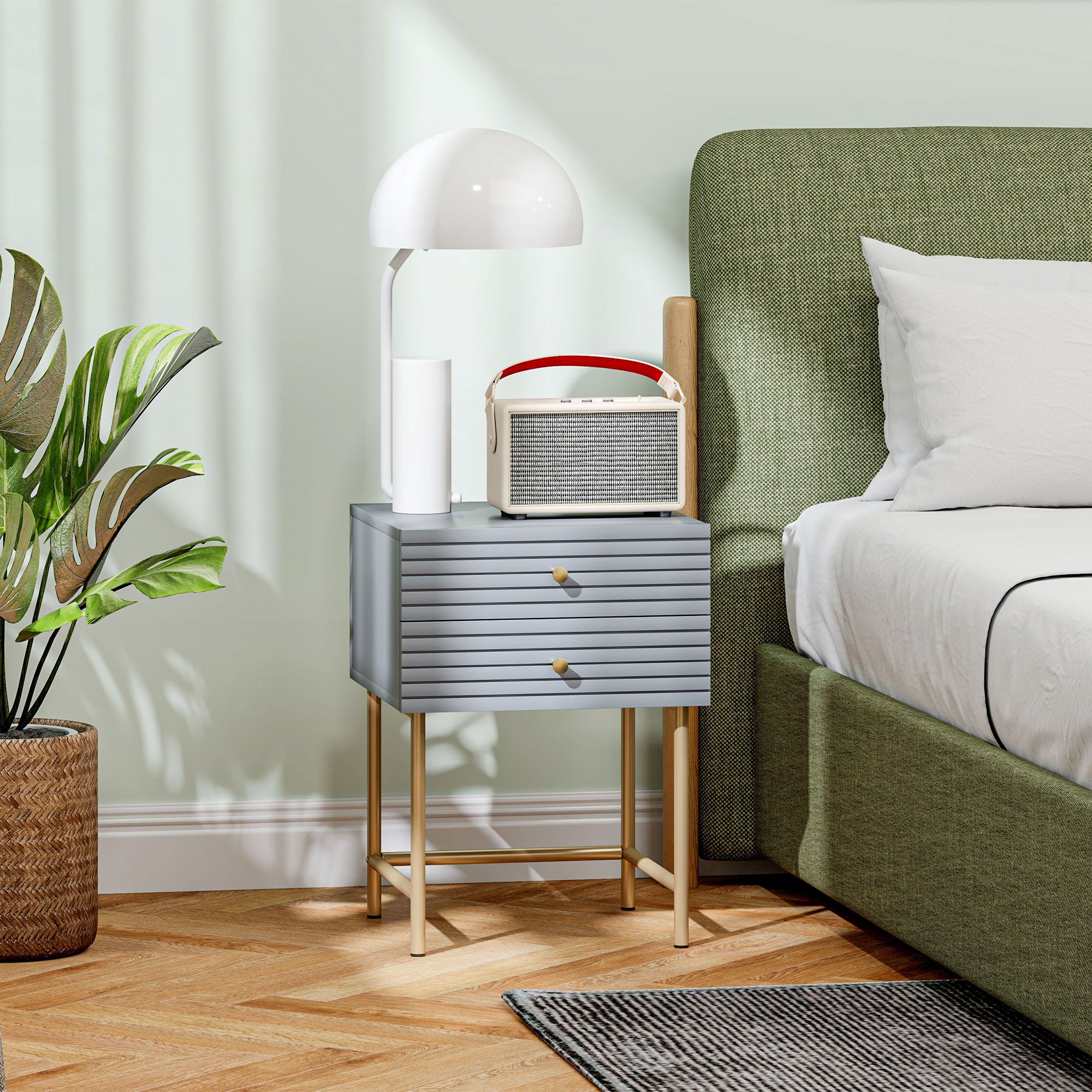 Set of Two Elegant Bedside Tables - Grey/Gold-Tone