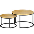Set of Two Wood-Effect Stacking Tables - Natural