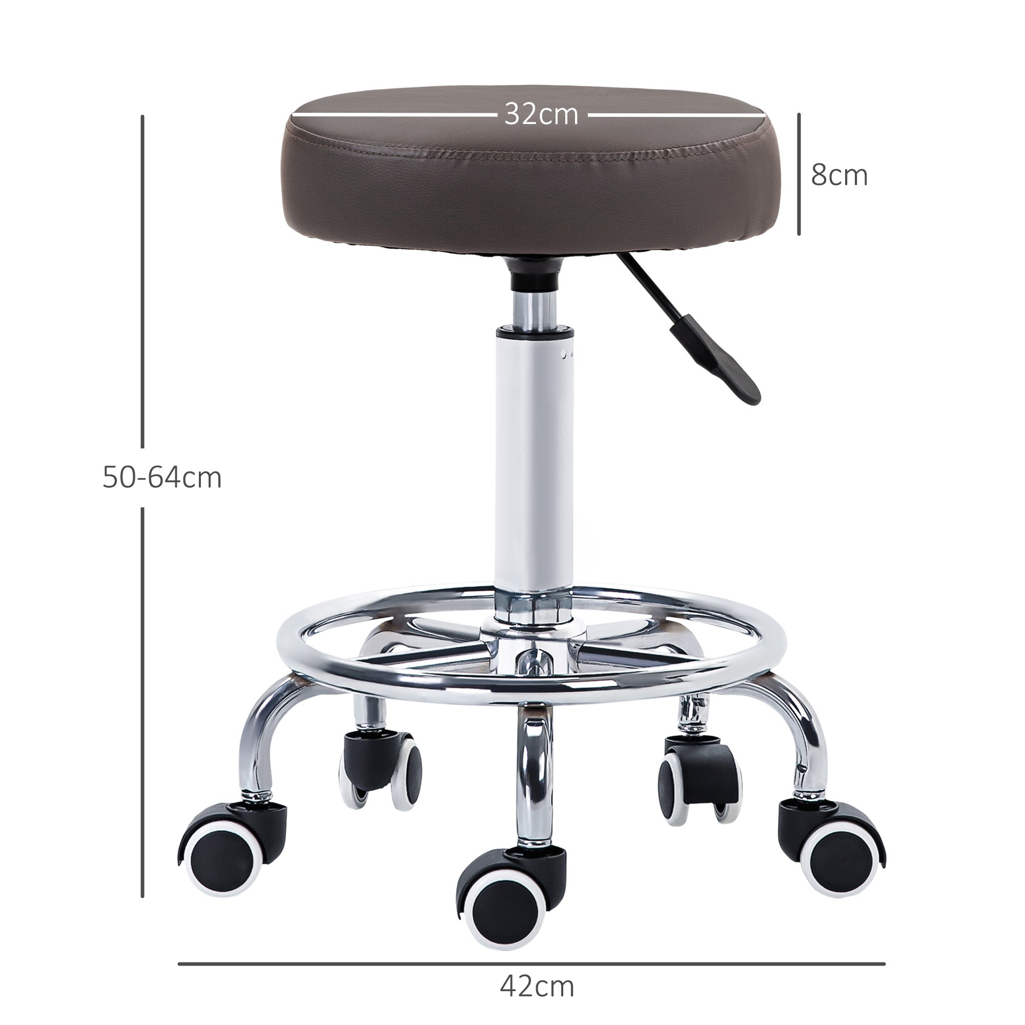 PU Leather Rolling Stool, Height Adjustable Stool Chair with Wheels for Salon, Massage, Spa, Grey