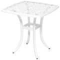 Cast Aluminium Square Bistro Table with Umbrella Hole for Balcony - White