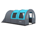 Six Man Tunnel Tent with Dual Rooms and Water-Resistant Shell - Grey and Blue