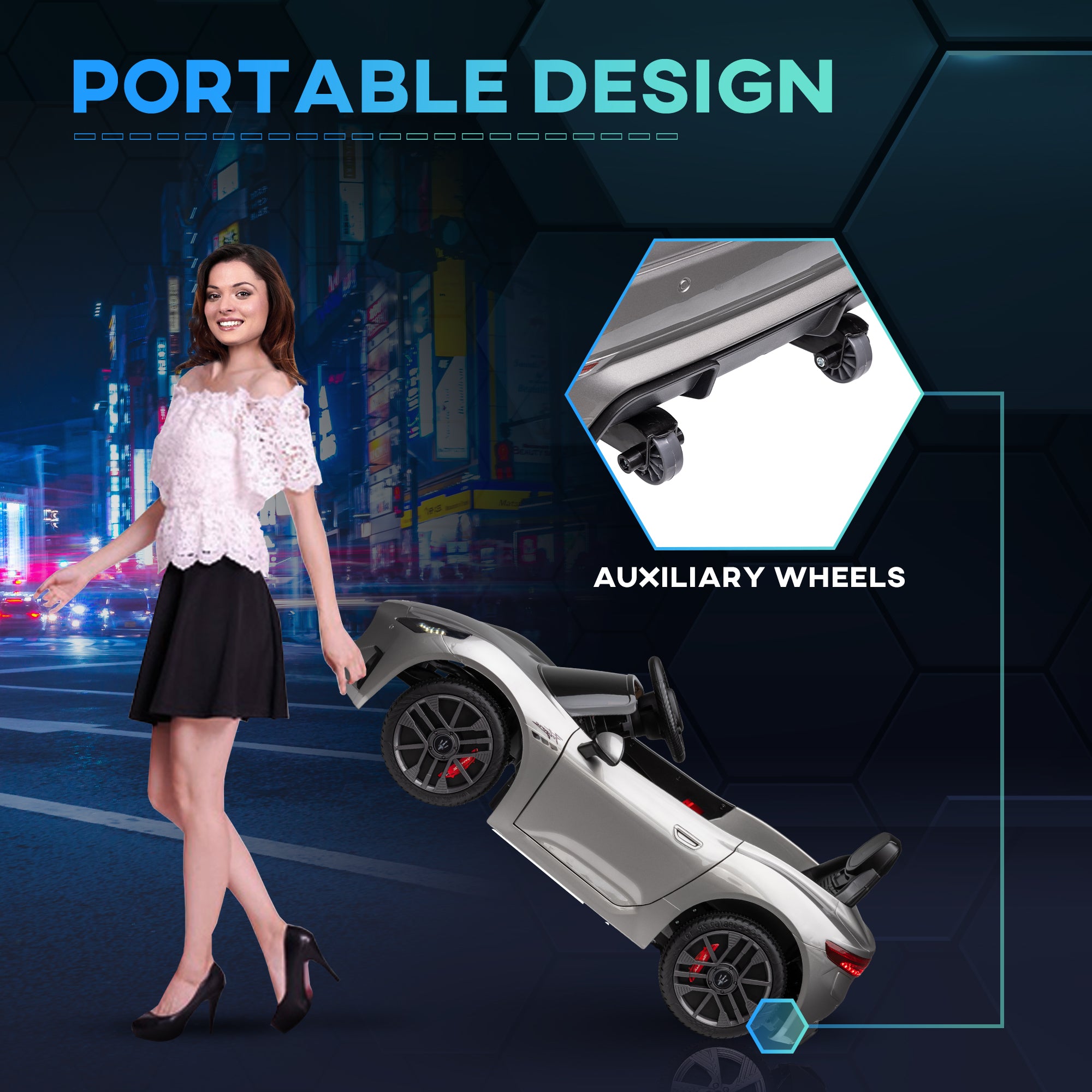 12V Maserati Gran Turismo Folgore Lincesed Kids Electric Car with Remote Control, Soft Start, Grey