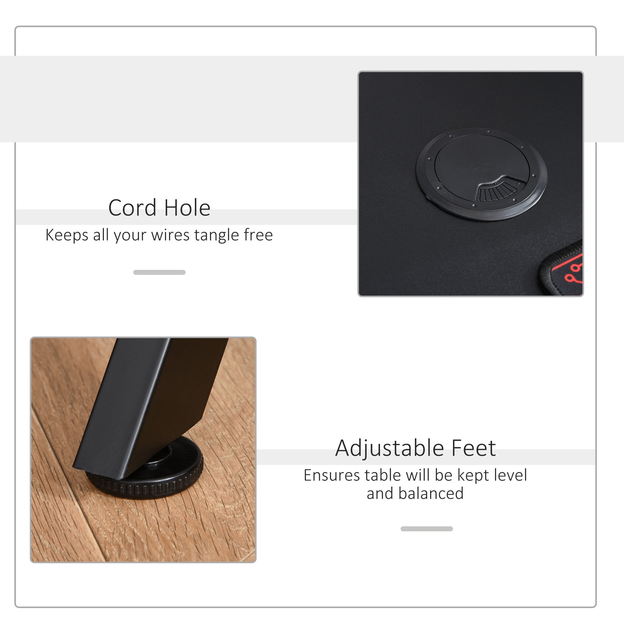 Gaming Desk, 108 x 66cm Computer Table Metal Frame with Cup Holder, Headphone Hook, Cable Hole, for Small Spaces, Black