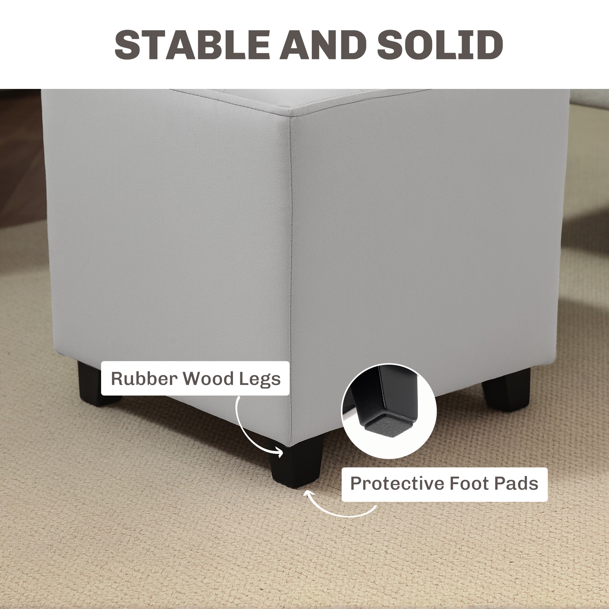 Velvet-Feel Square Ottoman Compact Footstool - Light Grey