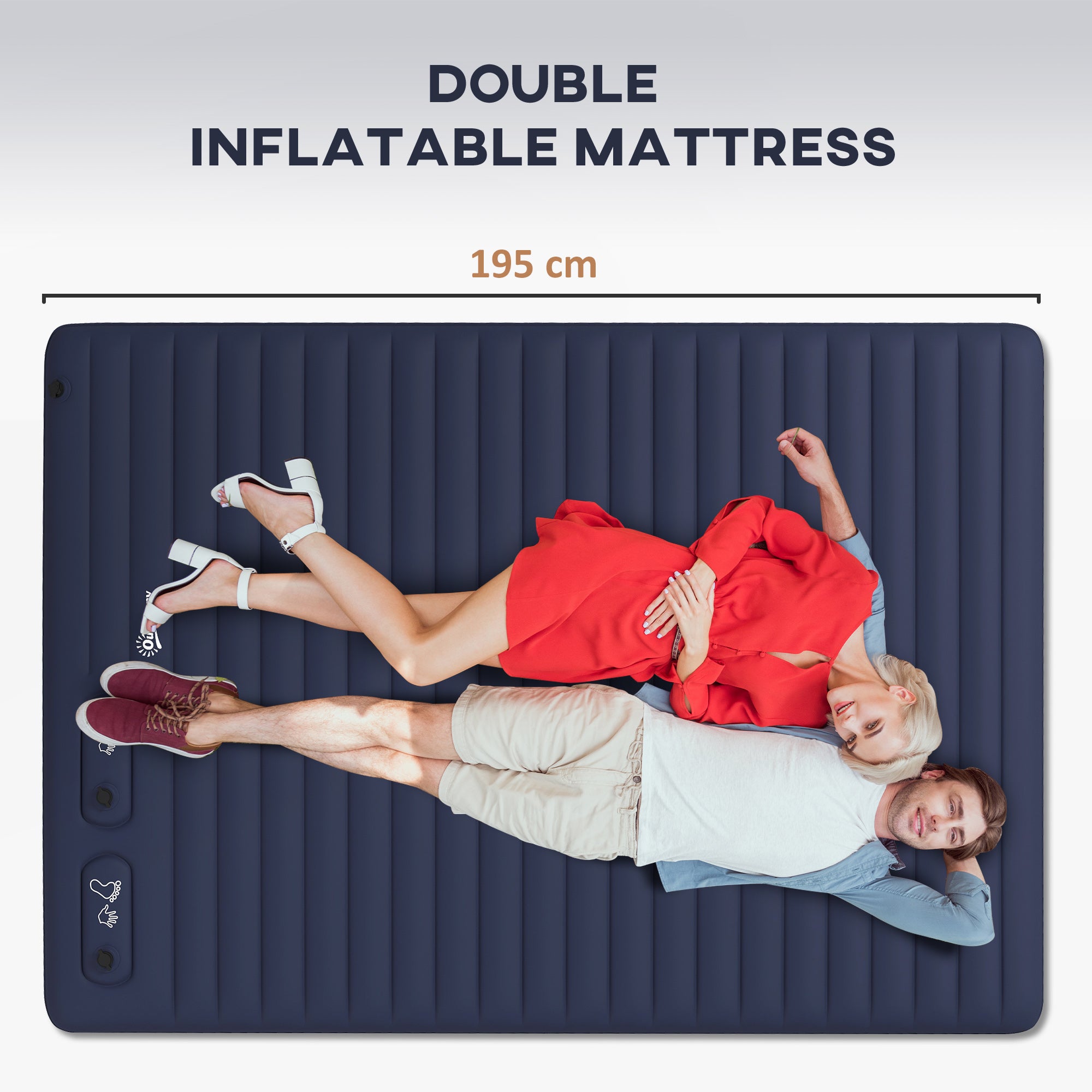 Double Inflatable Mattress, with Built-In Pump - Blue