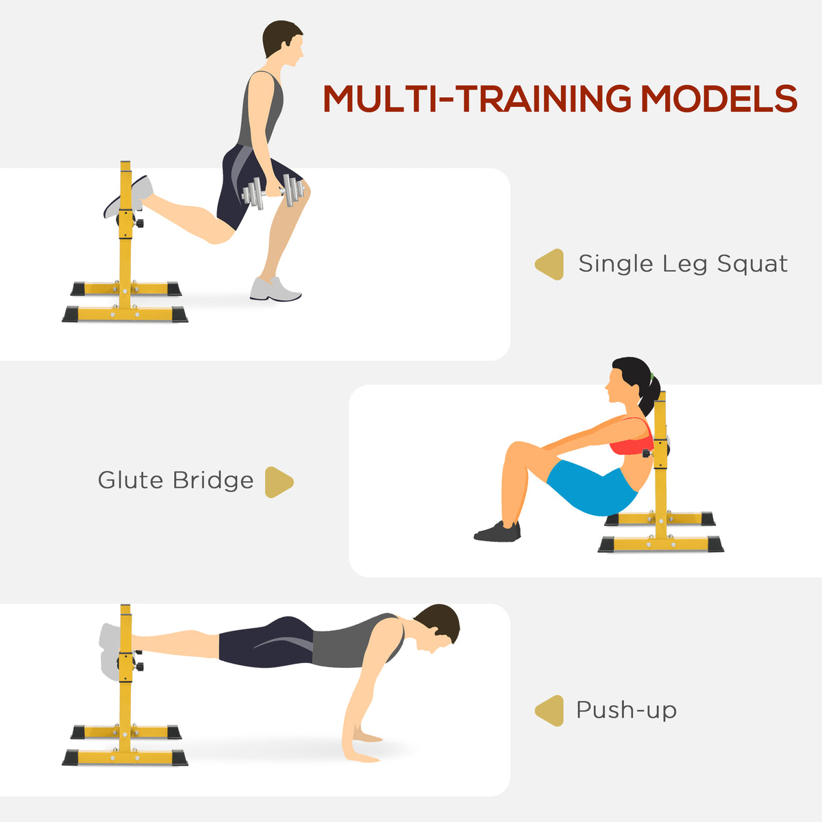 Bulgarian Split Squat Stand, 12-Level Adjustable Single Leg Squat Machine with Foam Roller and Anti-Slip Pads for Lower Body Strength Training, Yellow