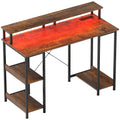 Computer Desk 120x50cm with Power Outlets, LED Lights, Monitor Stand & 2-Tier Storage - Rustic Brown
