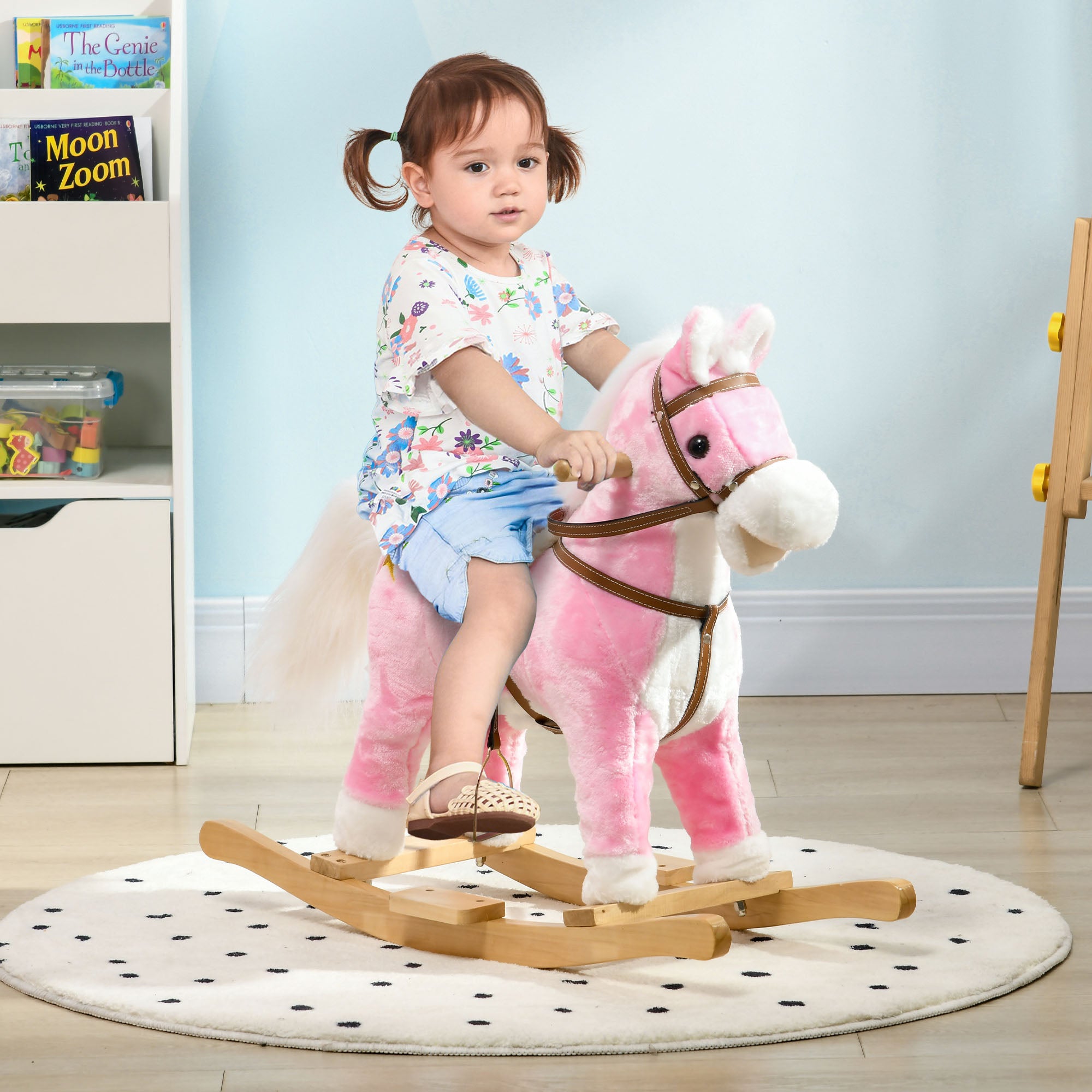 Wooden Rocking Horse with Music, Sound, Saddle for Ages 3-6 Years