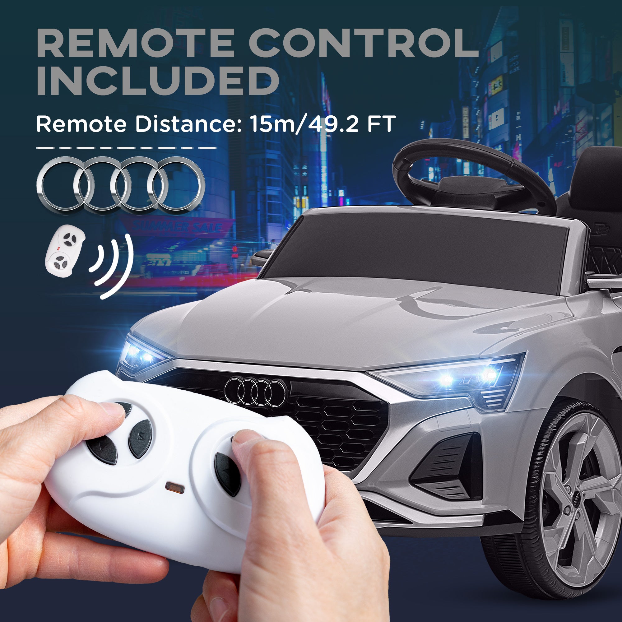 Audi Q8 e-tron Sportback 12V Ride On Car with Remote, Suspension, Headlights & Music - Grey