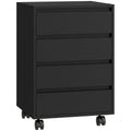 Four-Drawer Office Filing Cabinet, with Wheels - Black