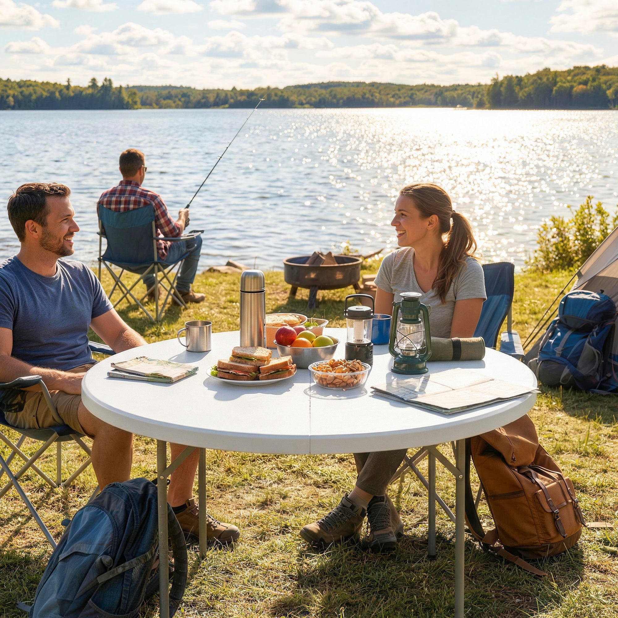 4ft Folding Picnic Table, Camping Table with Non-slip Foot Pads and Metal Frame, 100 kg Load, for Garden, White