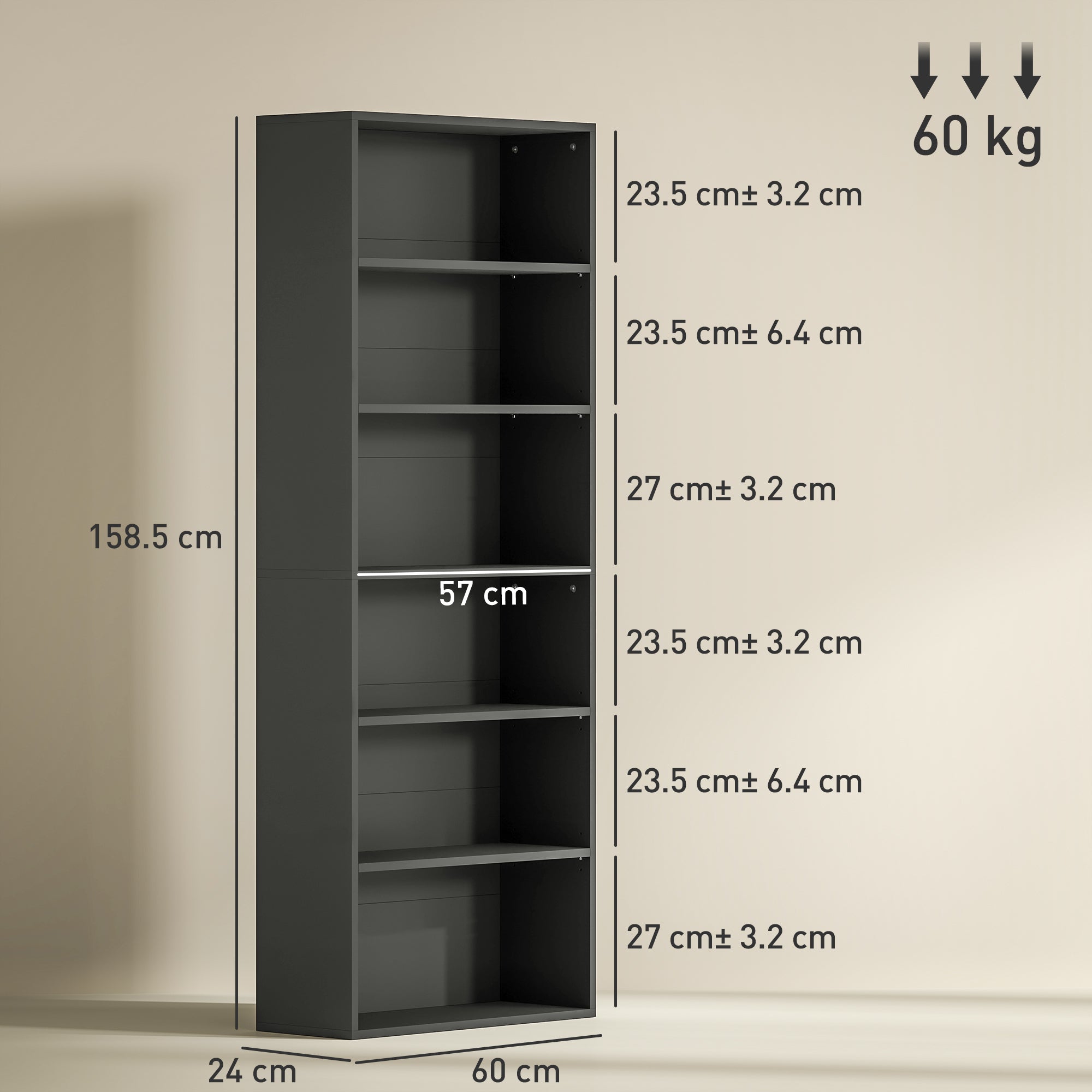 Six Shelf Bookcase - Black