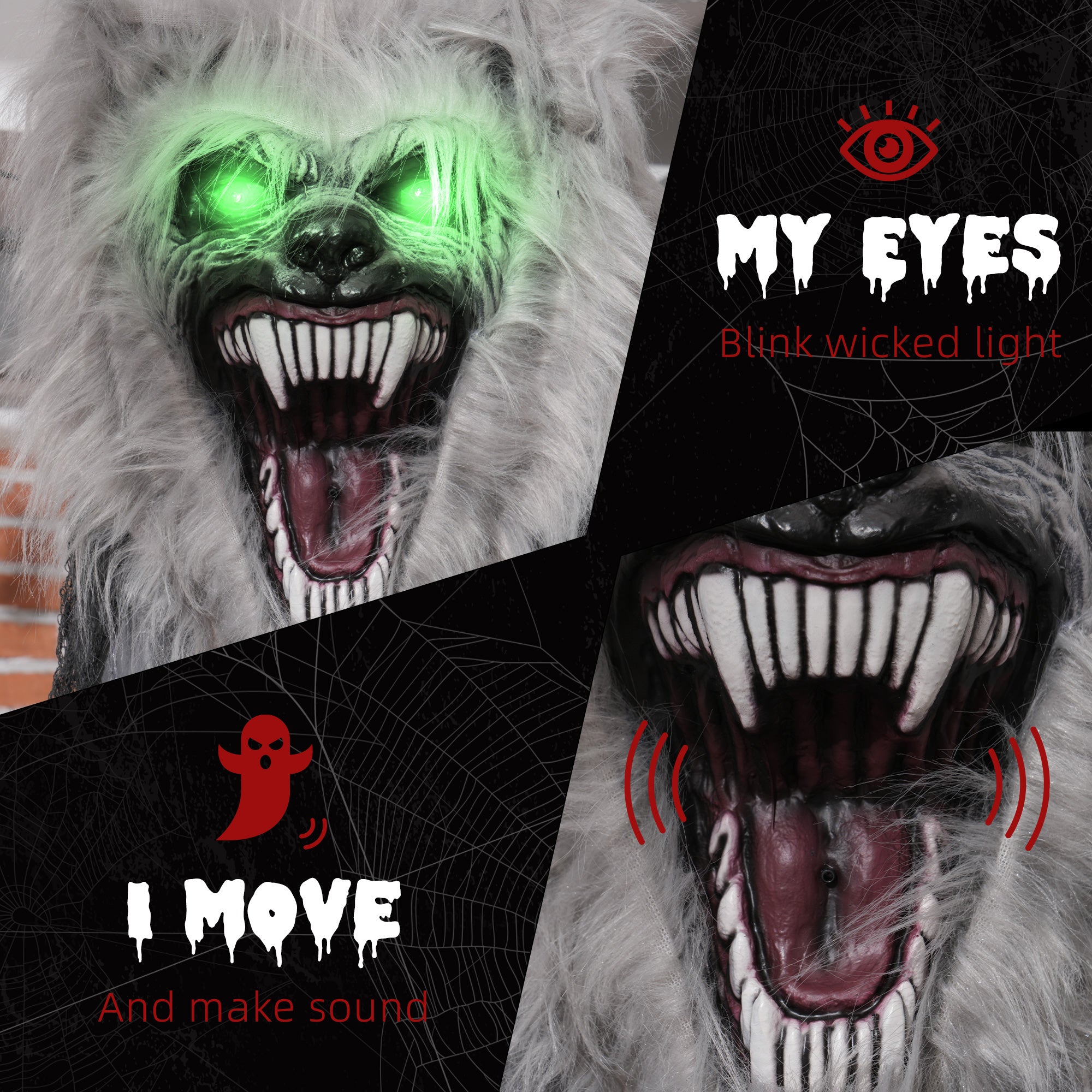 6'8" Skeleton Werewolf Halloween Animatronic, with Glowing Eyes