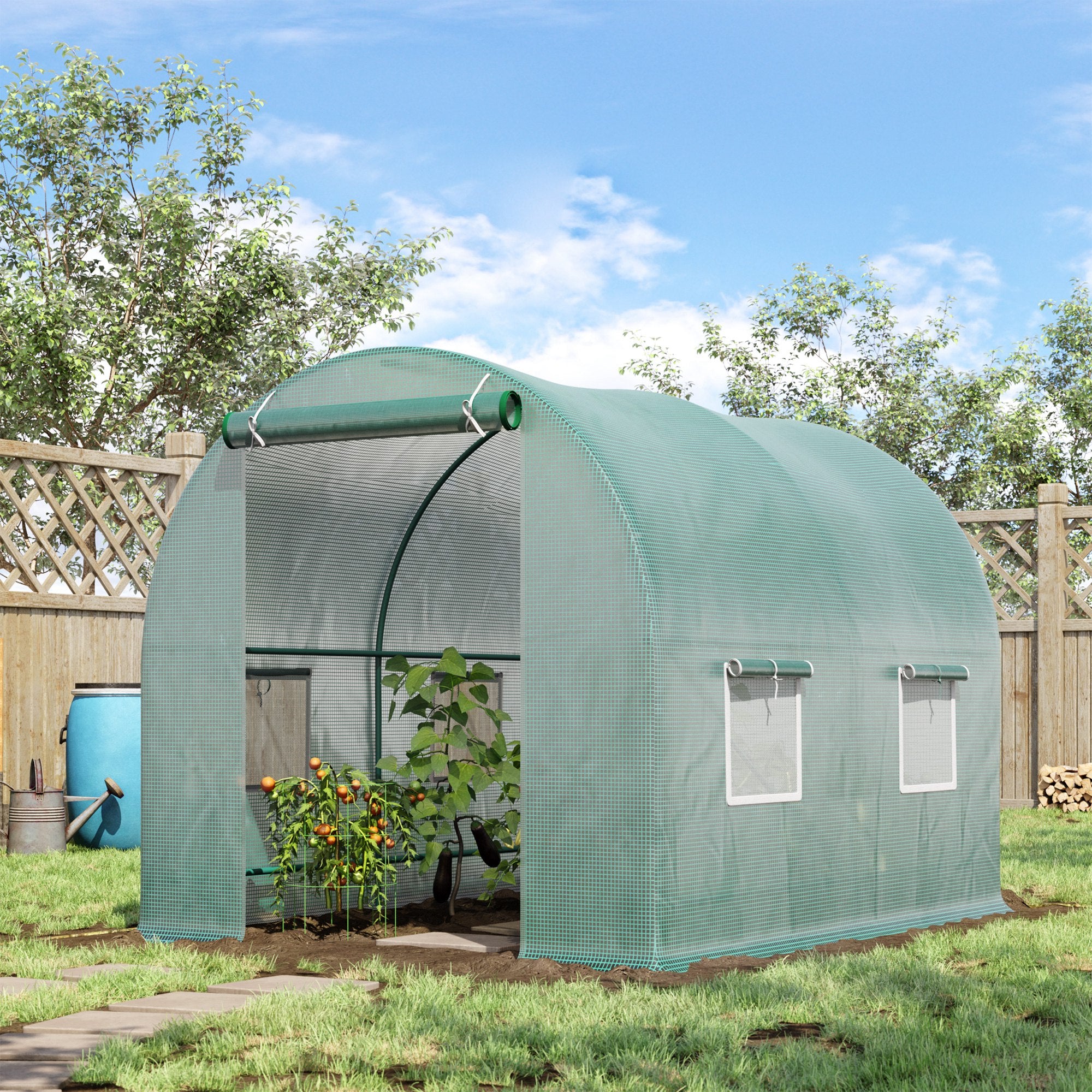 Reinforced Walk in Polytunnel Greenhouse with Roll Up Door, Galvanised Steel Frame and Zipped Door Windows, 2.5 x 2 m