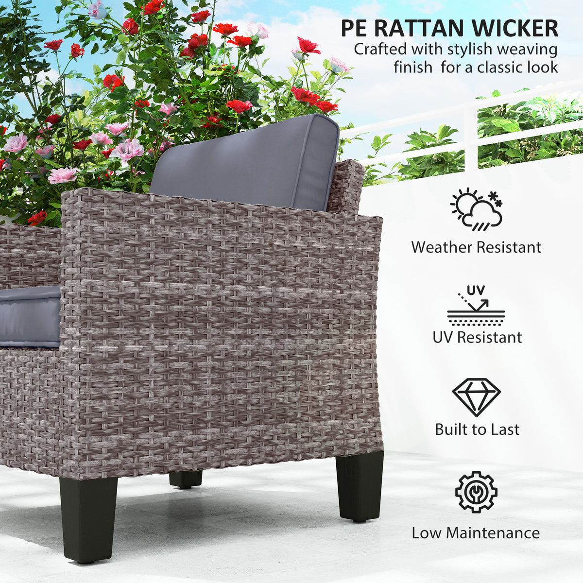 Single Rattan Armchair with Removable Cushions - Mixed Grey