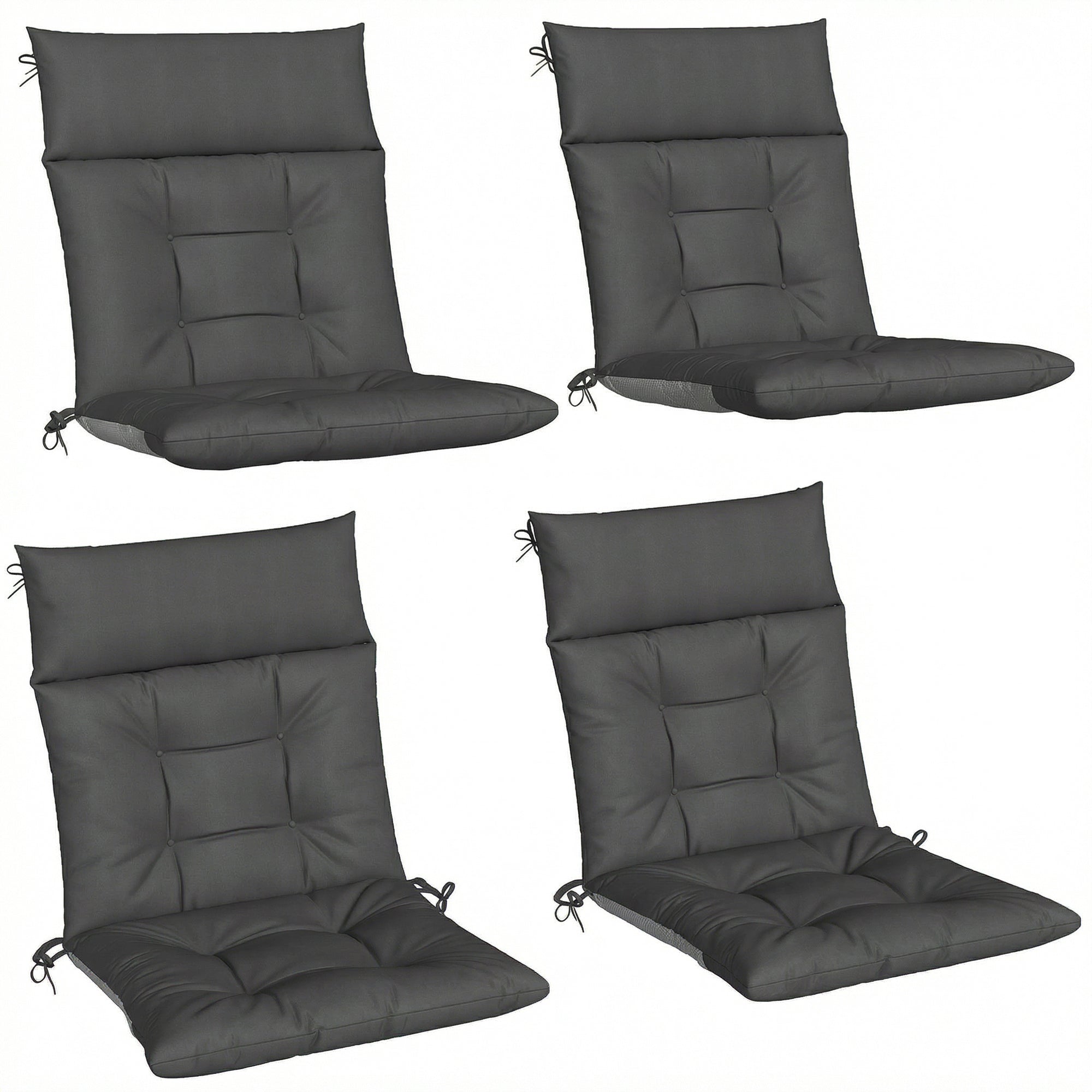 Patio Chair Cushions Set of 4, Waterproof Non-Slip Lounge Chair Cushions, 112x53cm, Dark Grey