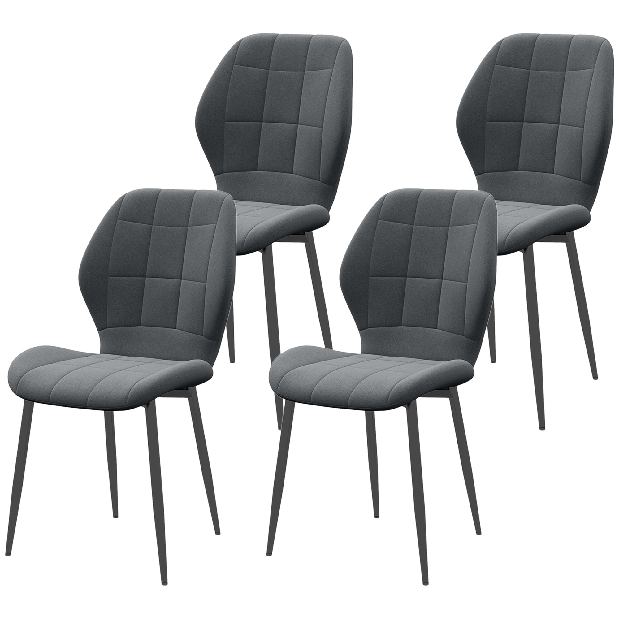 Set of Four Flannel Relaxed Tub Dining Chairs - Dark Grey