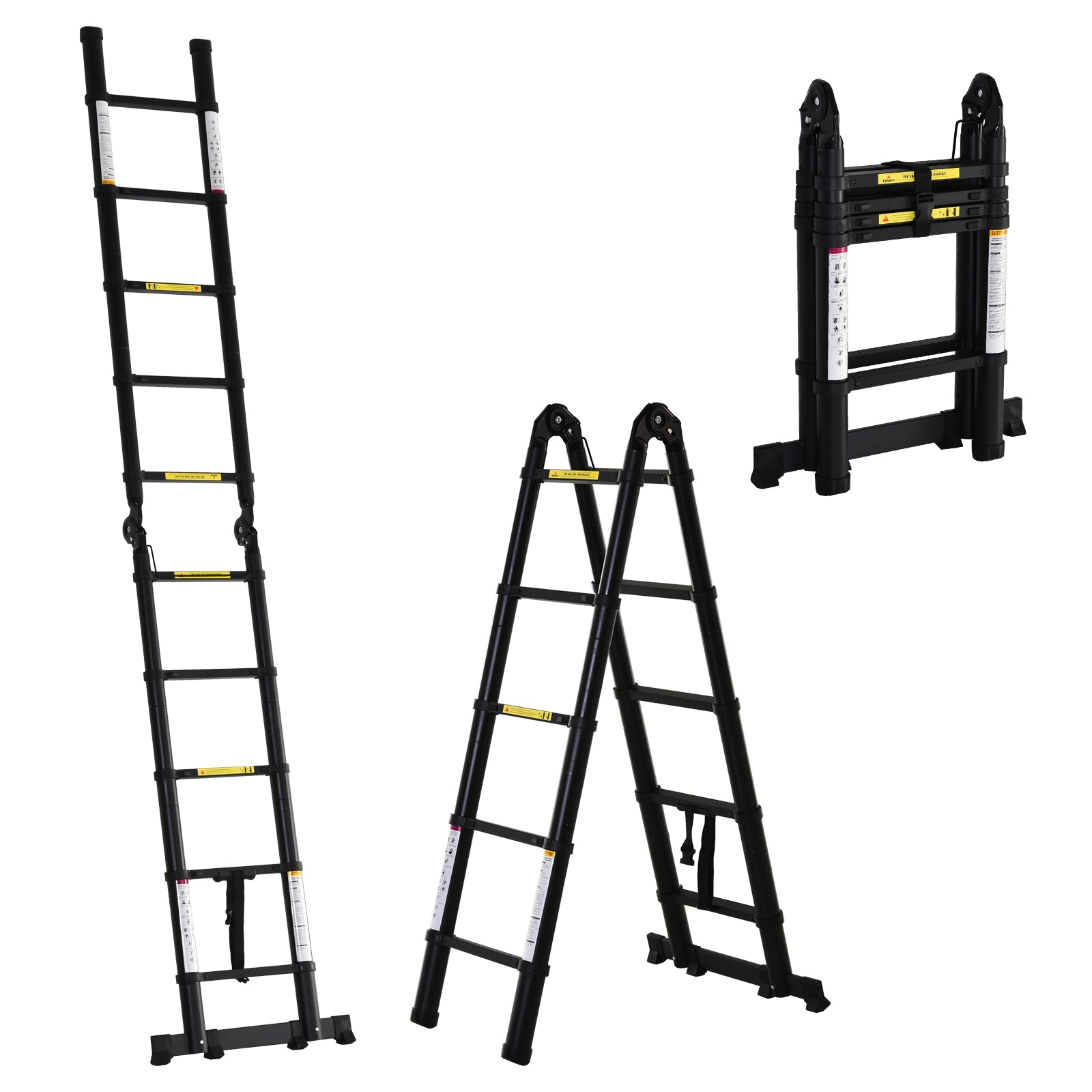 3.2m/10.5ft Telescopic Ladder, Extendable Aluminium Ladder with Anti-slip Pedals, Multi-purpose Portable Foldable 10 Step Ladder, 150kg Capacity, EN131, Black