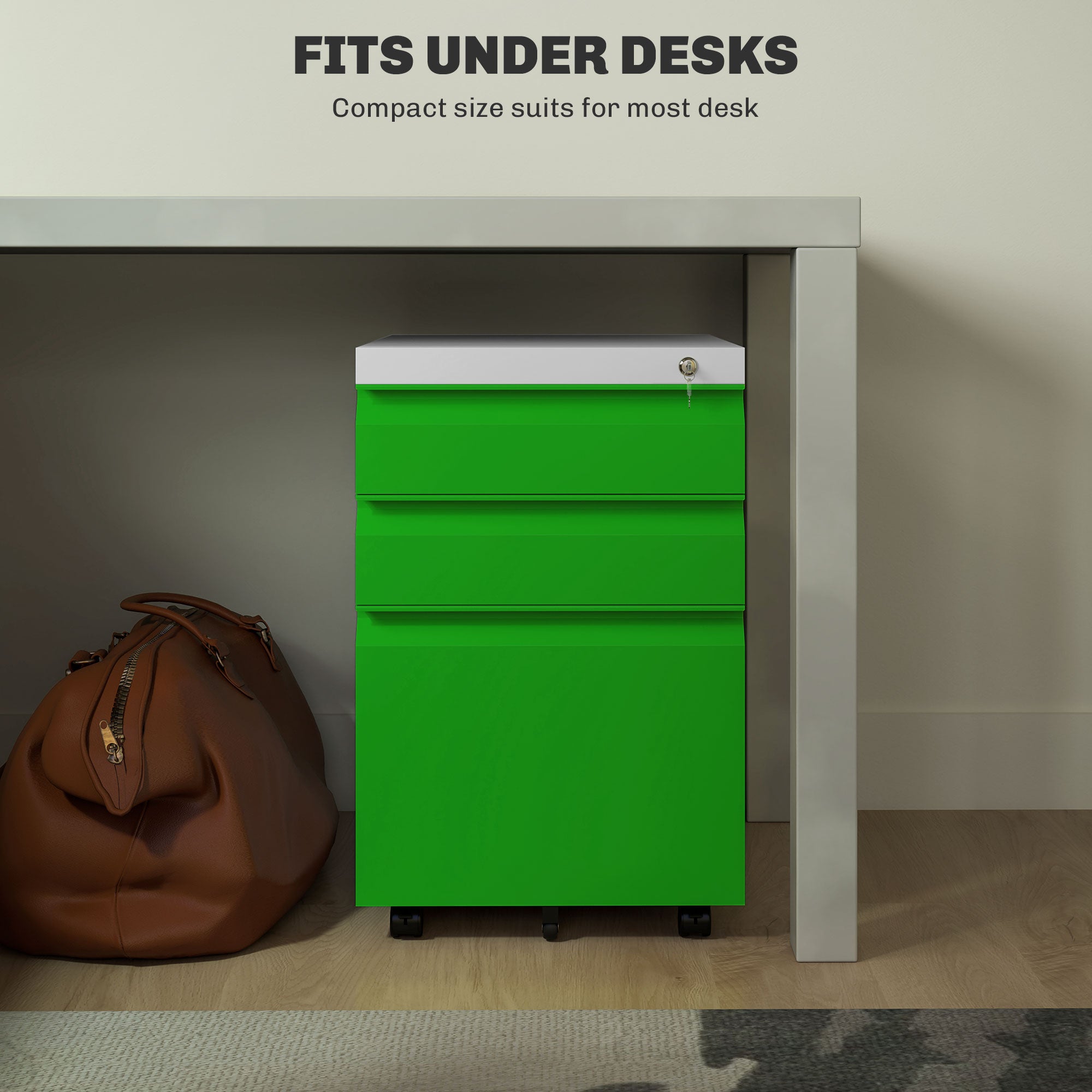 3 Drawer Filling Cabinet, Mobile Metal File Cabinet with Anti-tilt Design for Letter, A4, Legal Size, Green
