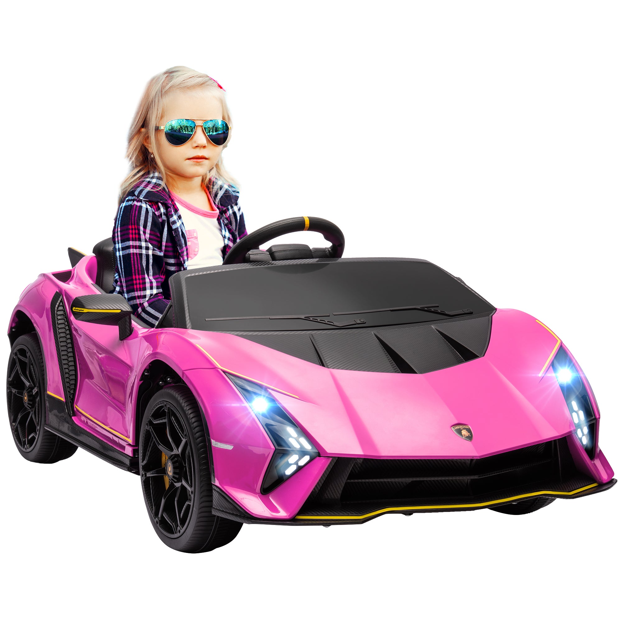 12V Lamborghini Autentica Licensed Kids Electric Car with Remote Control, Four Suspension Wheels, Soft Start, Pink