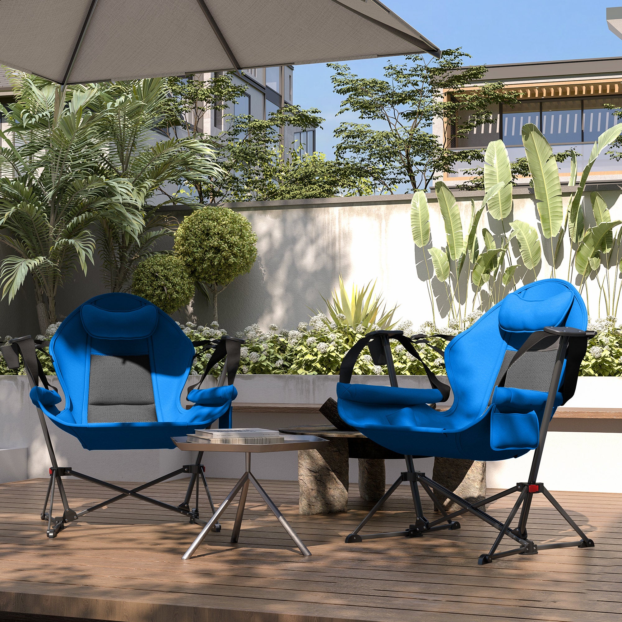 Adjustable Swinging Hammock Camping Chair Set of 2 with Cup Holder - Blue