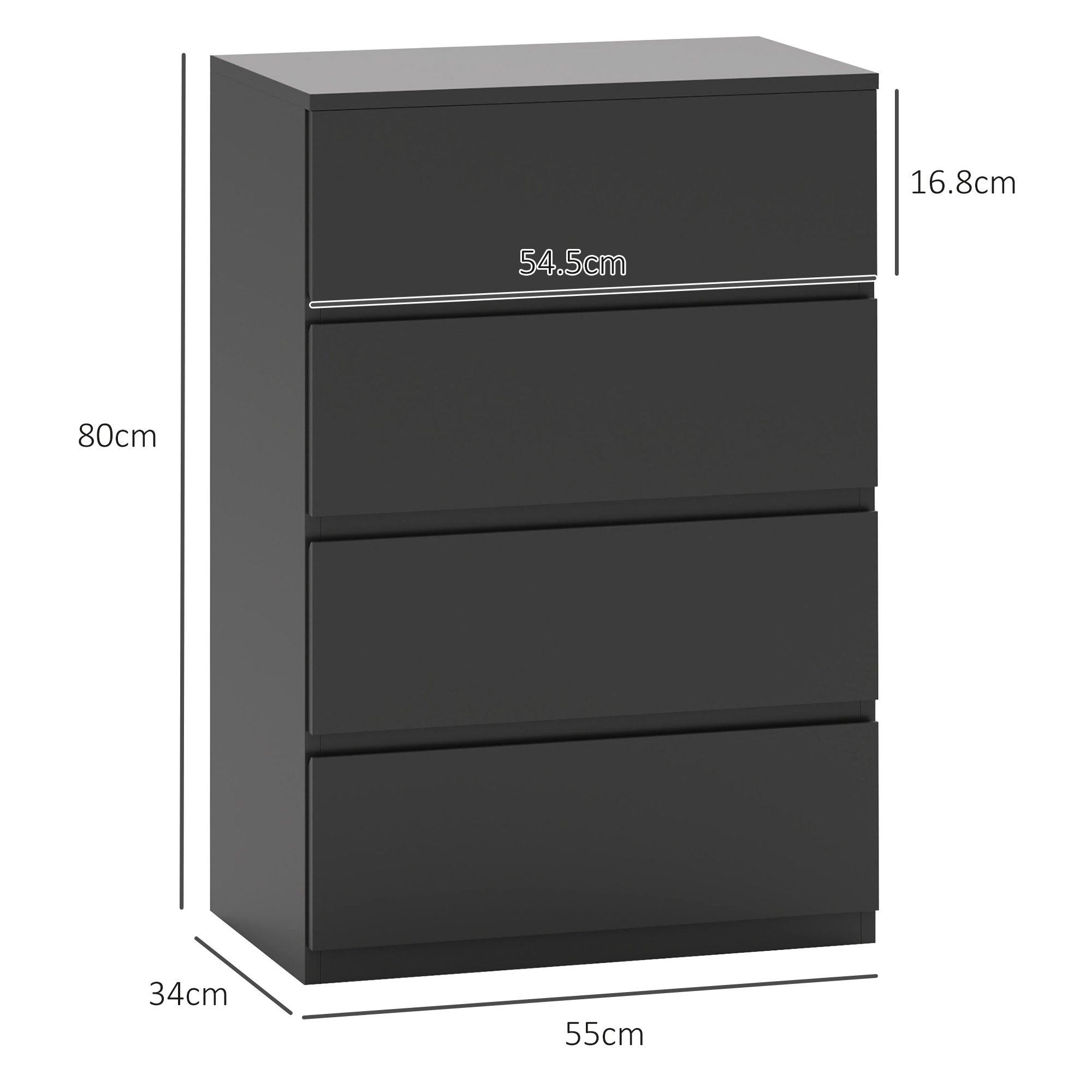 4-Drawer Chest of Drawers Storage Cabinet Modern Bedroom Dresser - Black