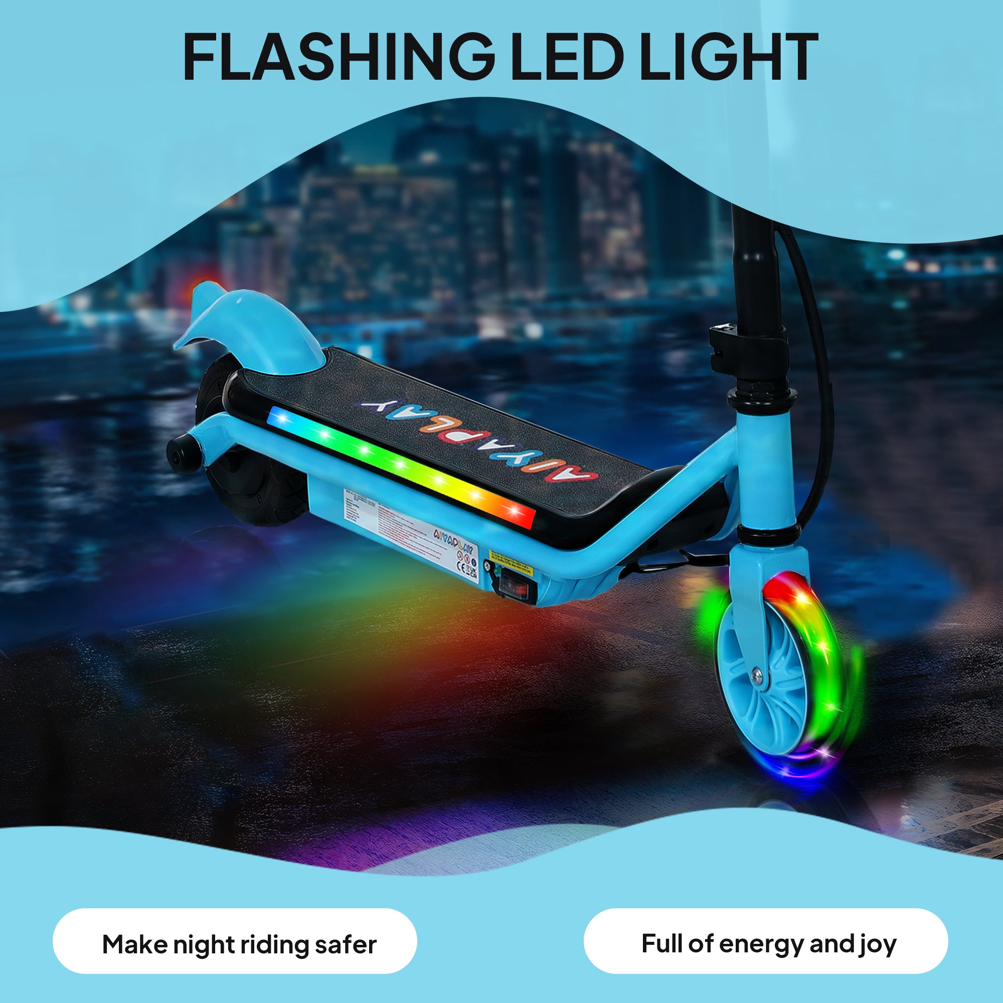 Kids Electric Scooter with Dual Brakes, Flashing Wheels & Colourful Lights, 12 KM/H, 10 KM Range - Blue