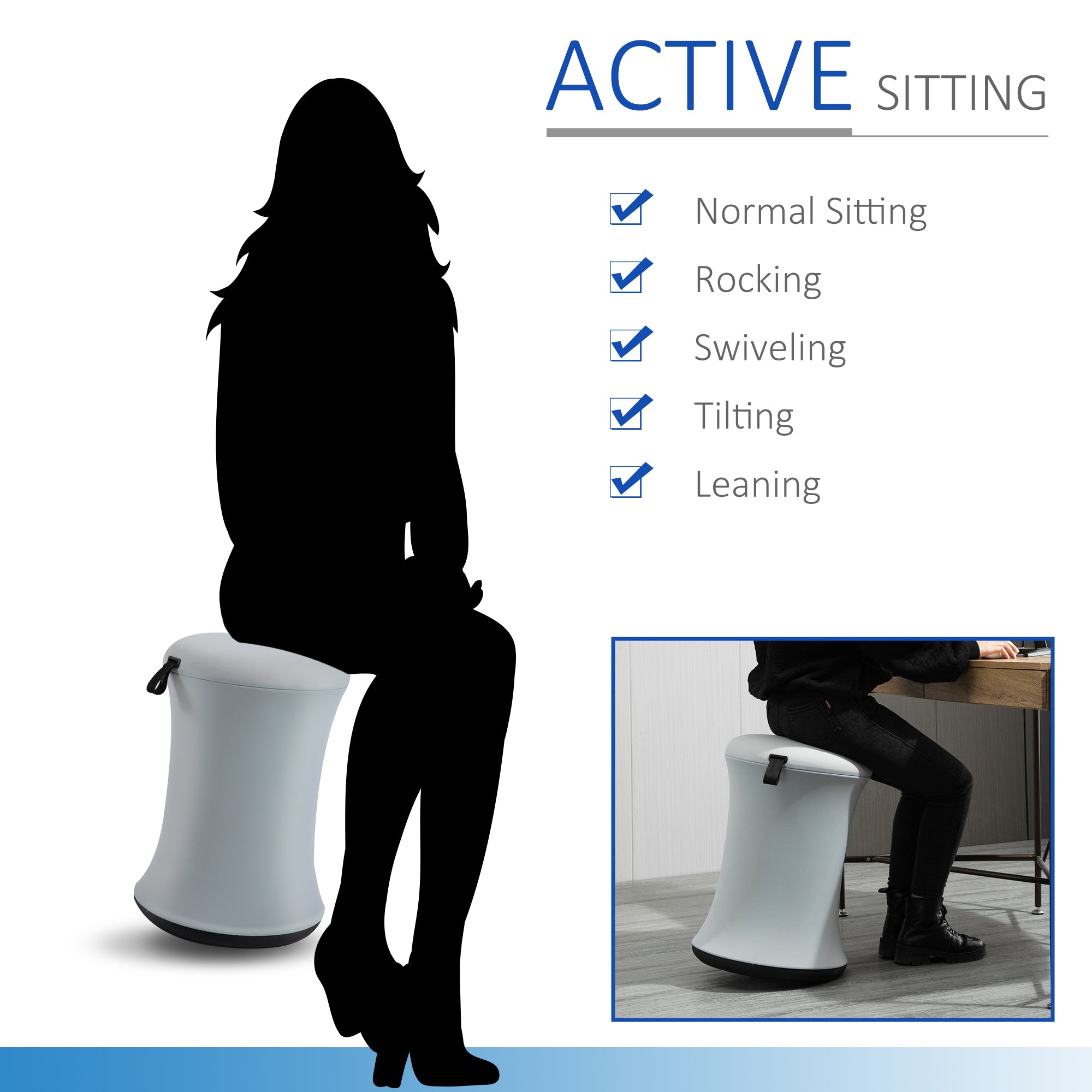 Lift Wobble Stool Home Office Desk Chair 360° Swivel Tilting Seat Active Sitting