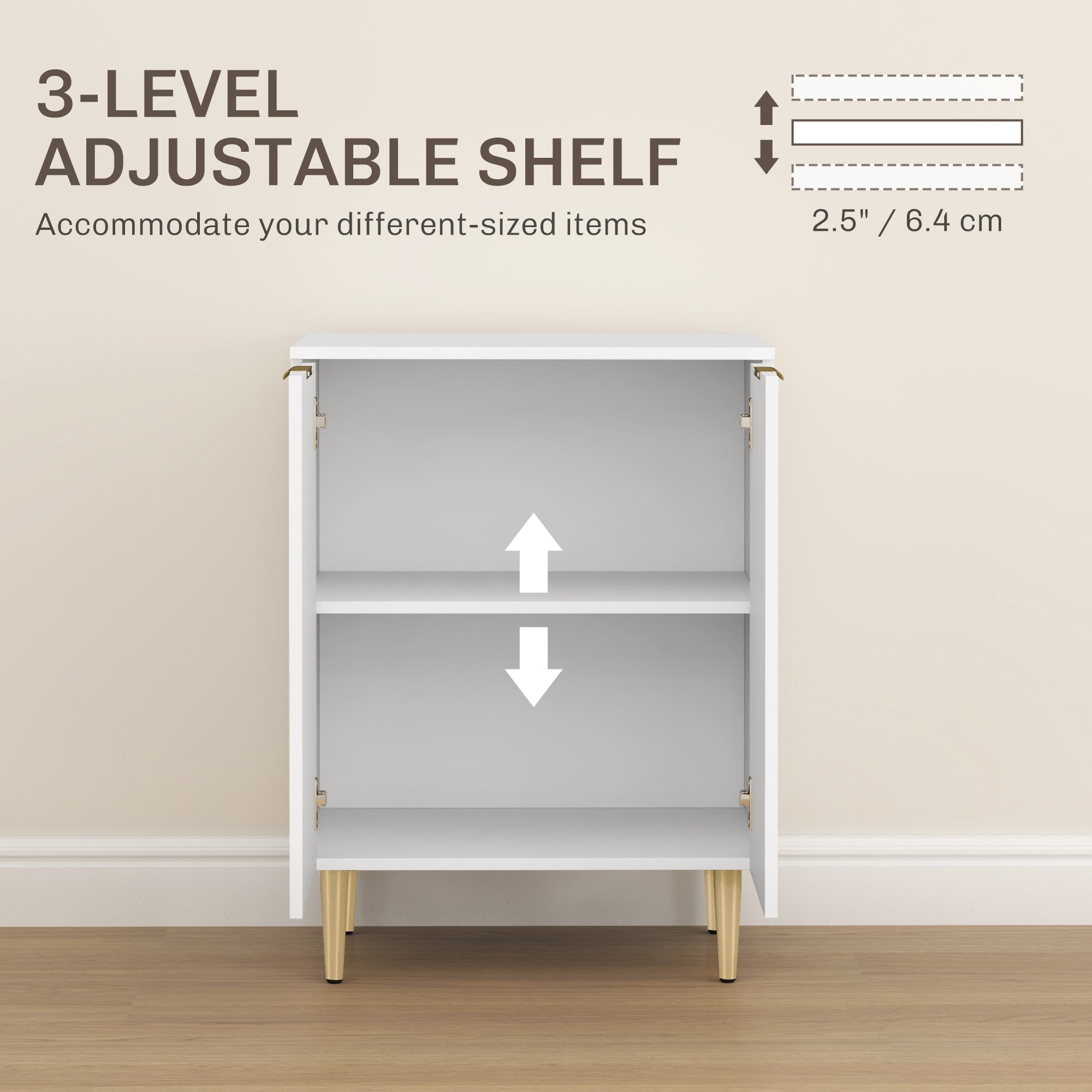Adjustable Shelf Sideboard with Two Compartments - White