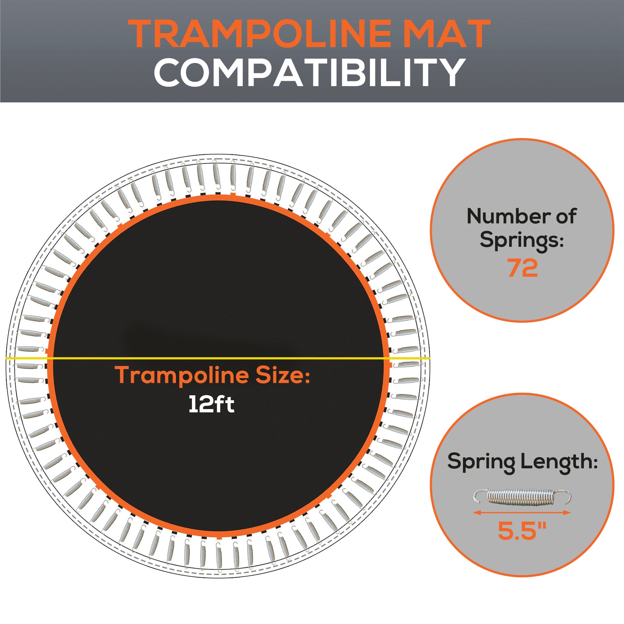 Replacement 12ft Trampoline Mat with 72 V-Hooks and Spring Pull Tool for 14cm Springs - Orange