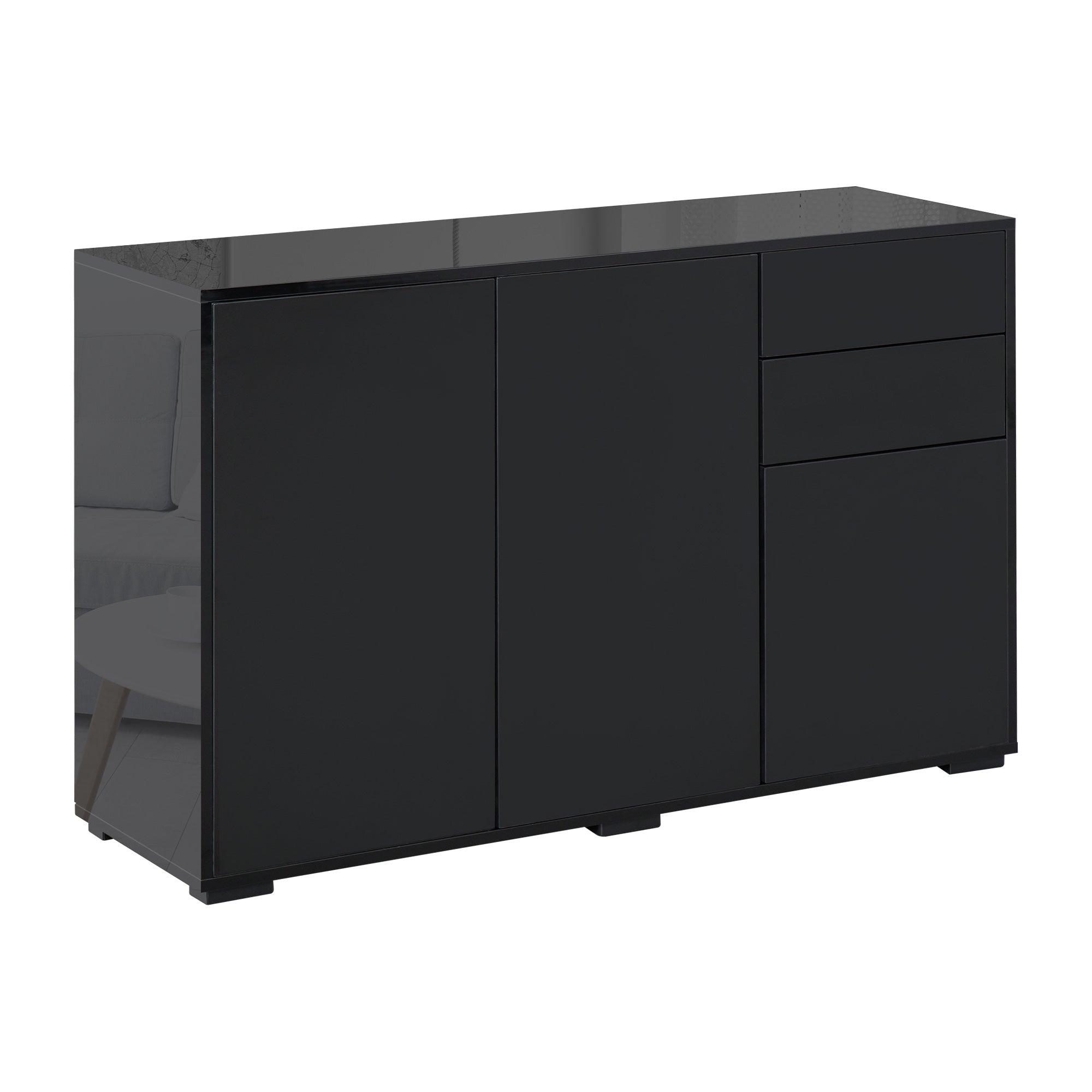 High Gloss Frame Sideboard, Side Cabinet, Push-Open Design with 2 Drawer for Living Room, Bedroom, Black