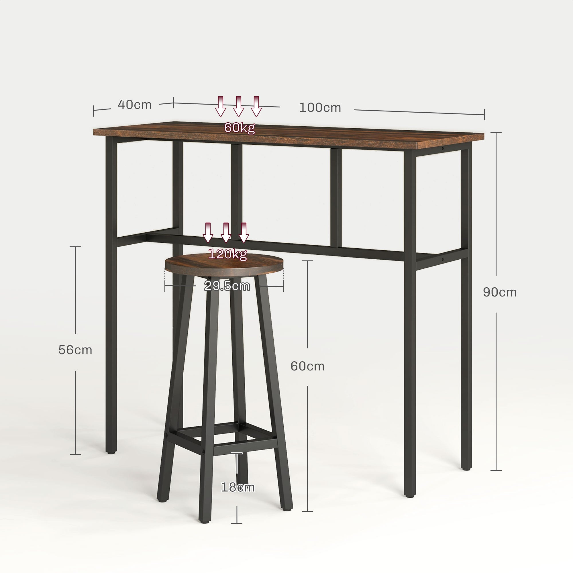 6-Piece Counter Height Bar Table Set with 2 Tables & 4 Stools - Rustic Brown