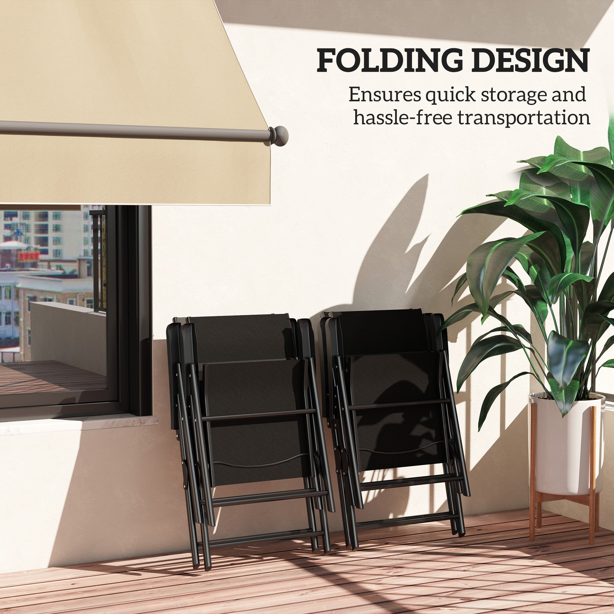 Set of Four Folding Outdoor Chairs with Breathable Mesh - Black