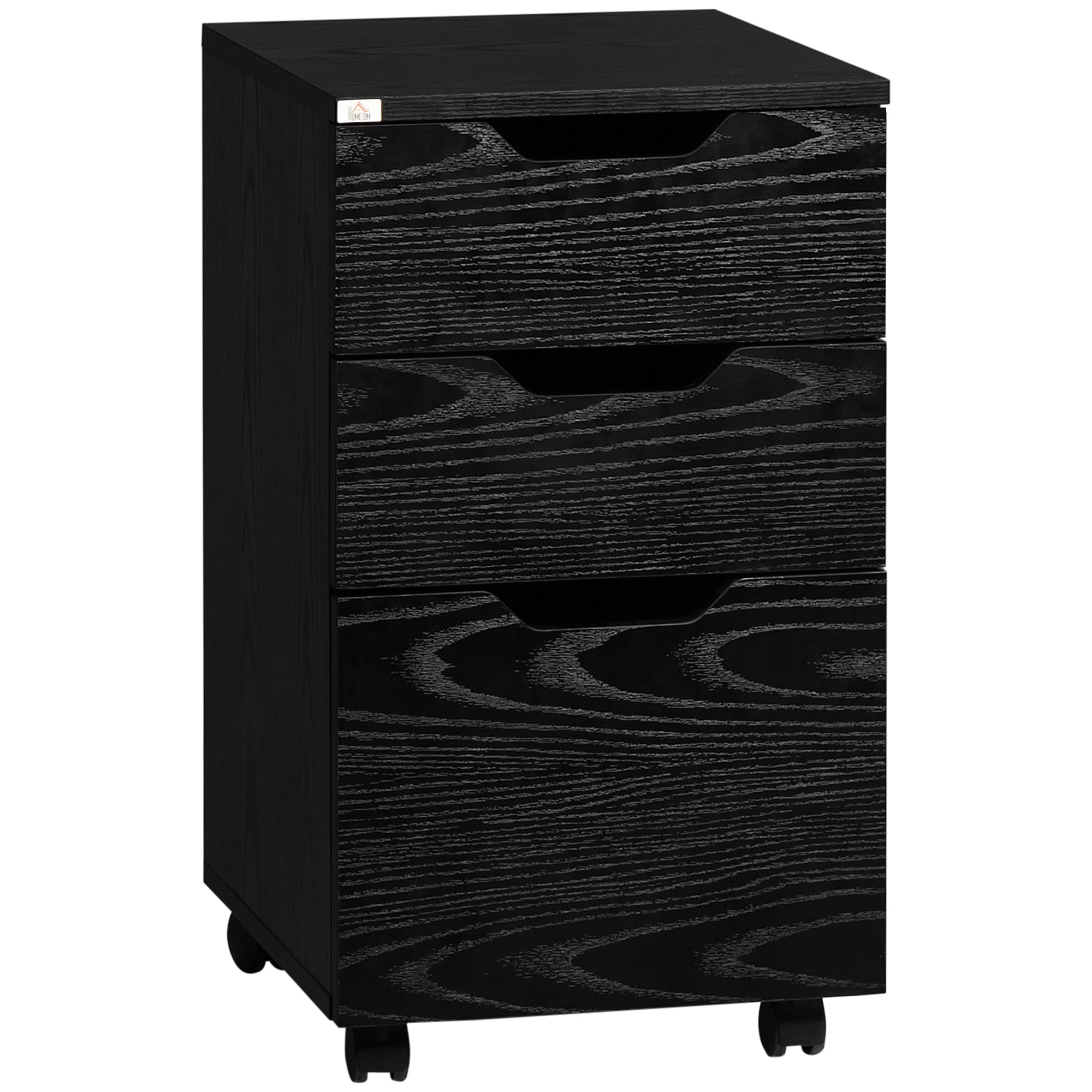 3 Drawer Storage Cabinet with Wheels for Home Office, Black