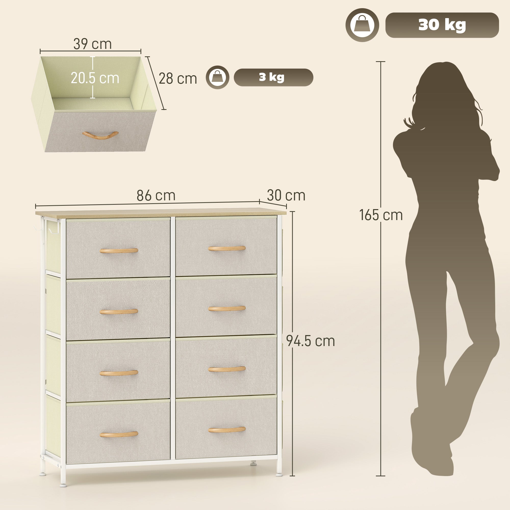 Chest of Eight Fabric Drawers - Beige