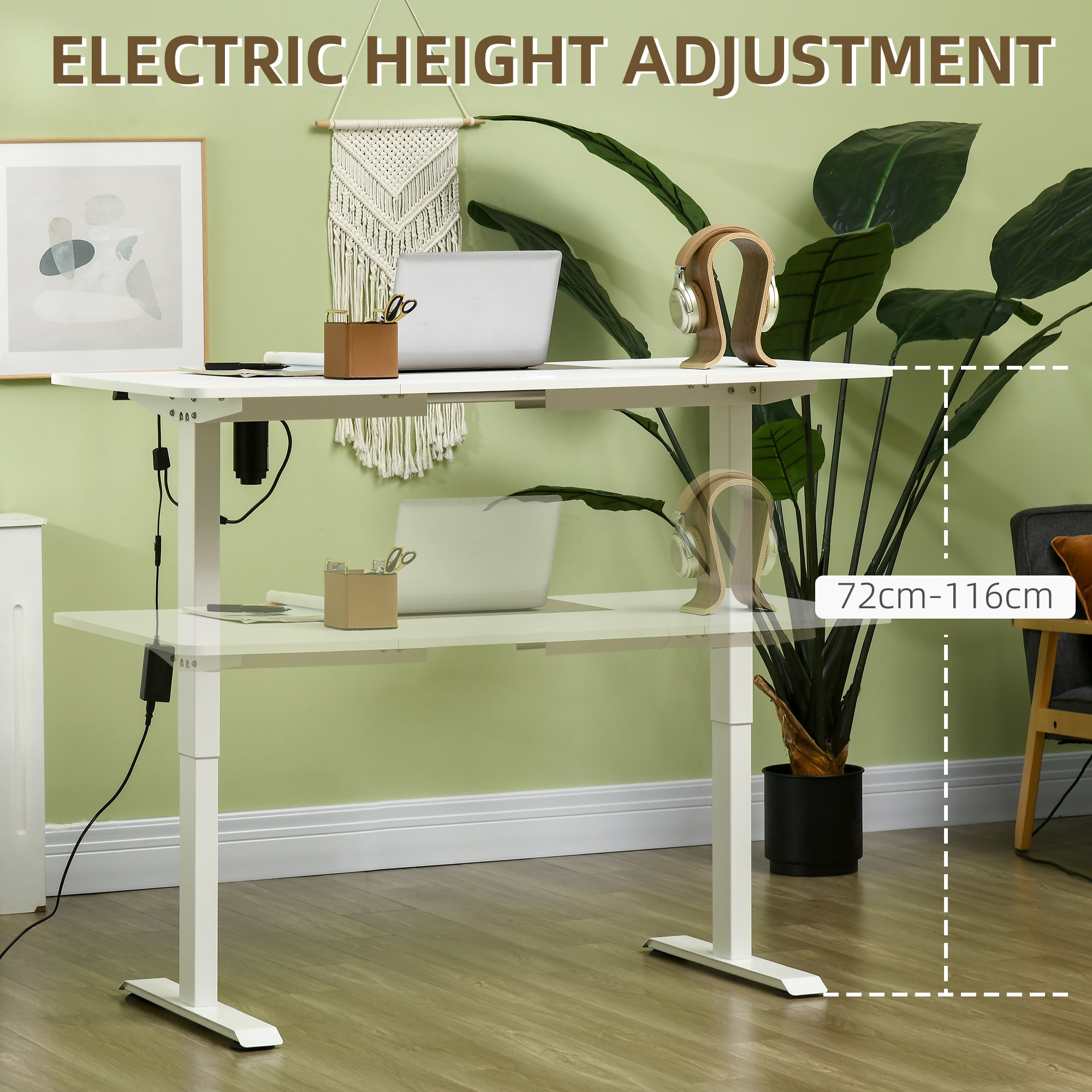 72-116cm Adjustable Electric Standing Desk, with LED Display - White