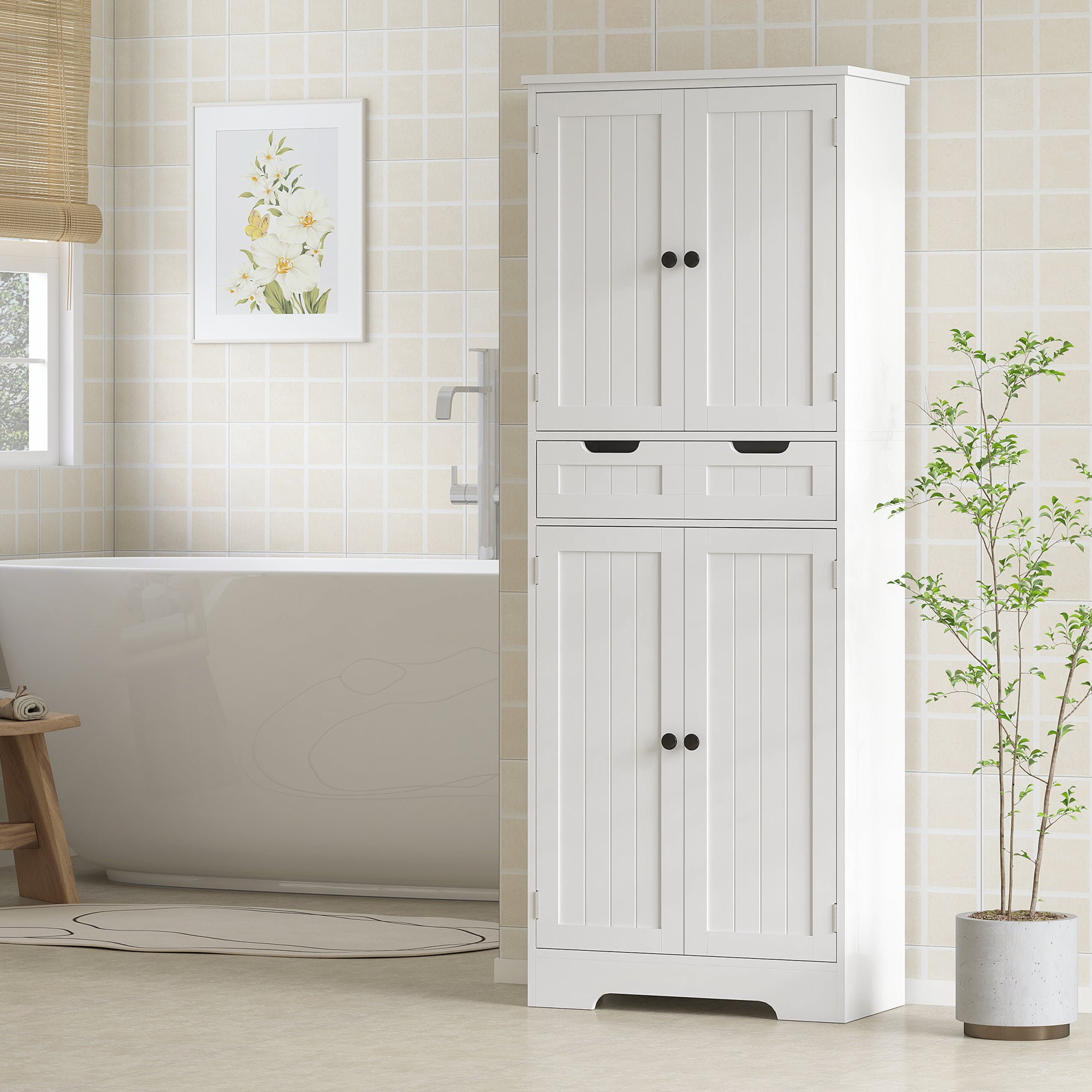 Tall Bathroom Cabinet, Freestanding Storage Cupboard, Bathroom Storage Cabinet with Drawer, Adjustable Shelf and Doors, 60 x 30 x 160 cm, White