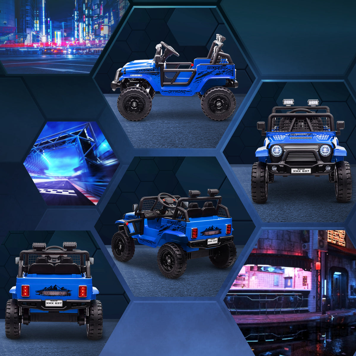 12V Kids Electric Ride-On Truck with Remote, Suspension, Music & Lights - Blue