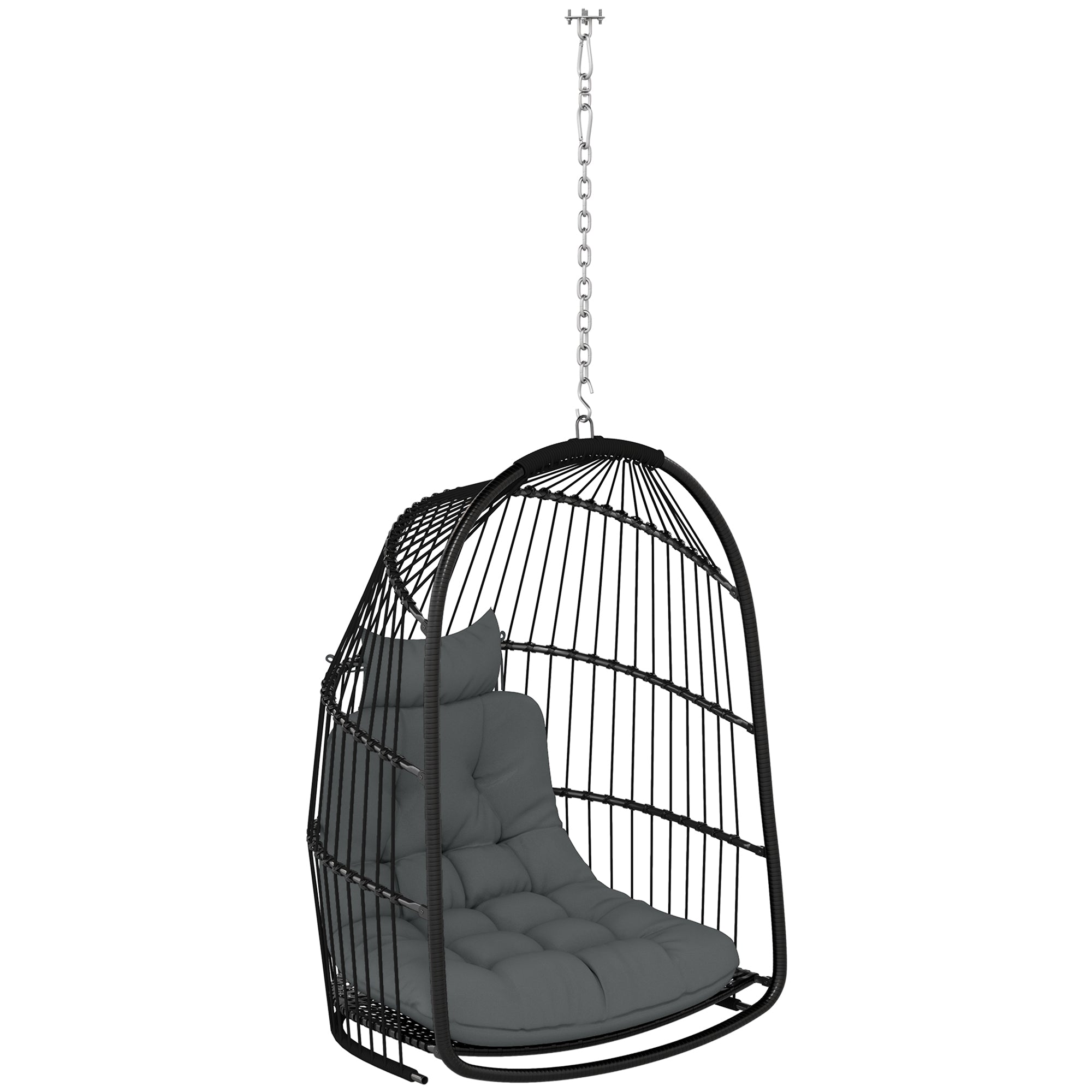 Foldable Hanging Egg Chair with Cushion, Headrest & Installation Kit for Indoor Outdoor - Dark Grey