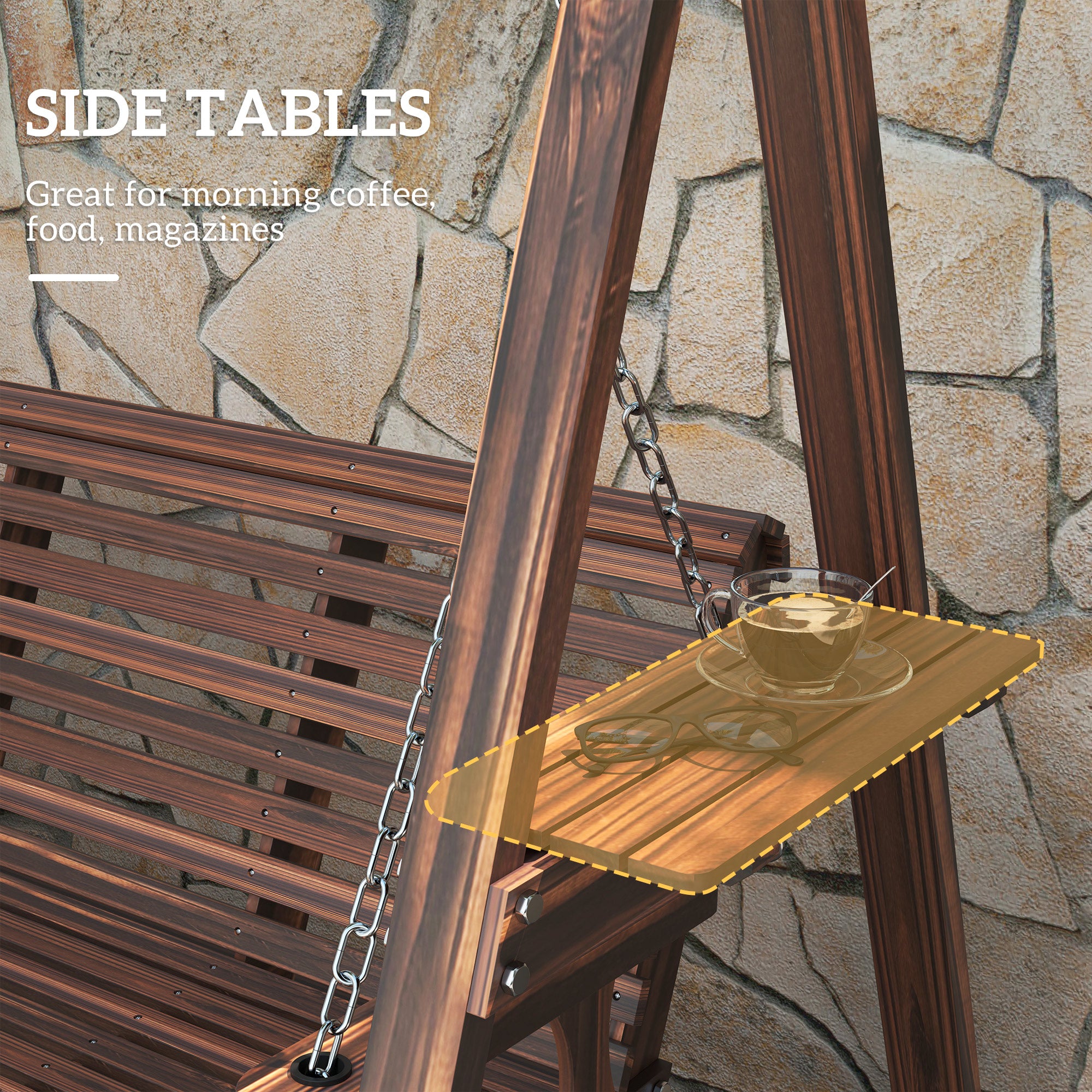 Three-Seater Wooden Swing Bench