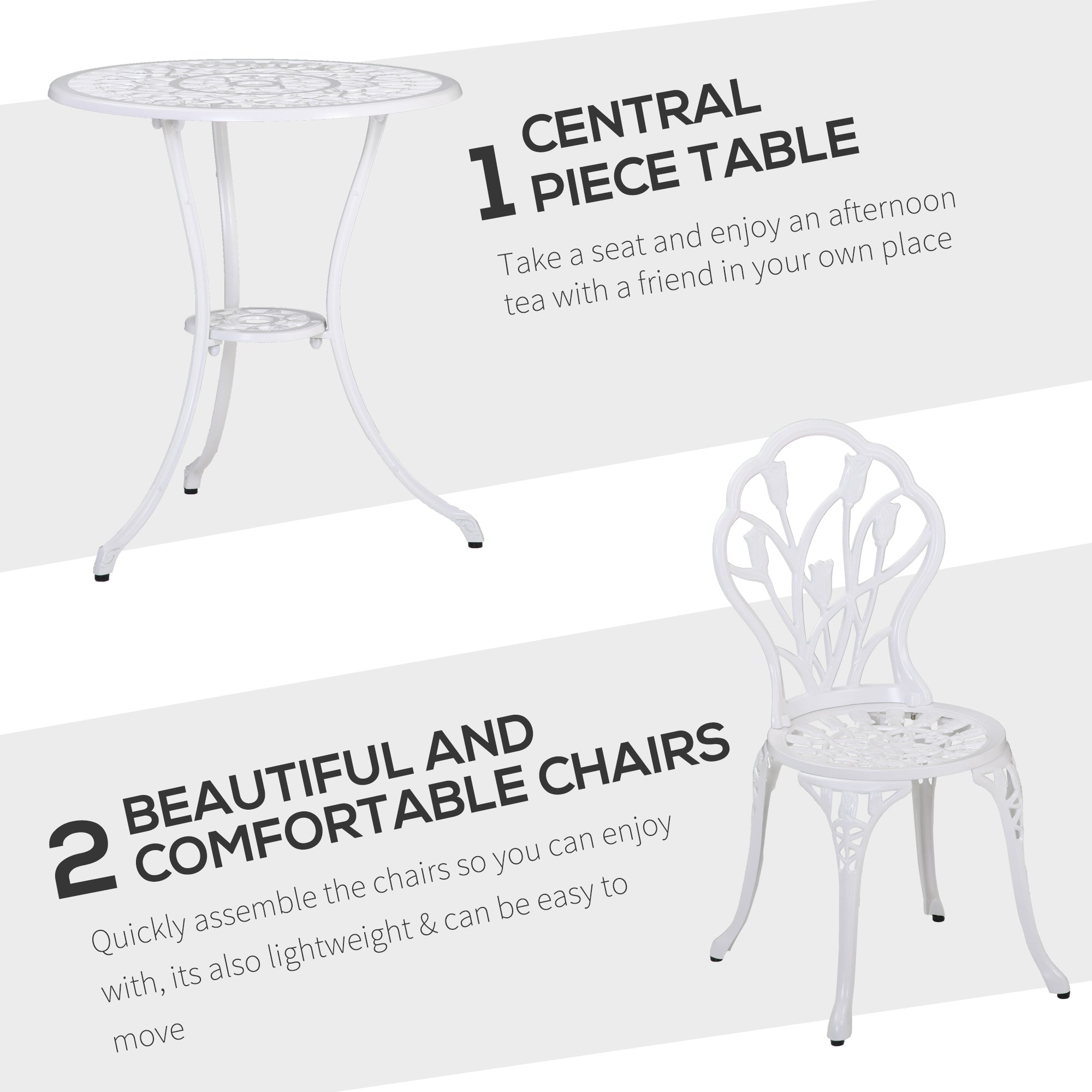 3 Piece Aluminium Patio Bistro Set with Umbrella Hole - White
