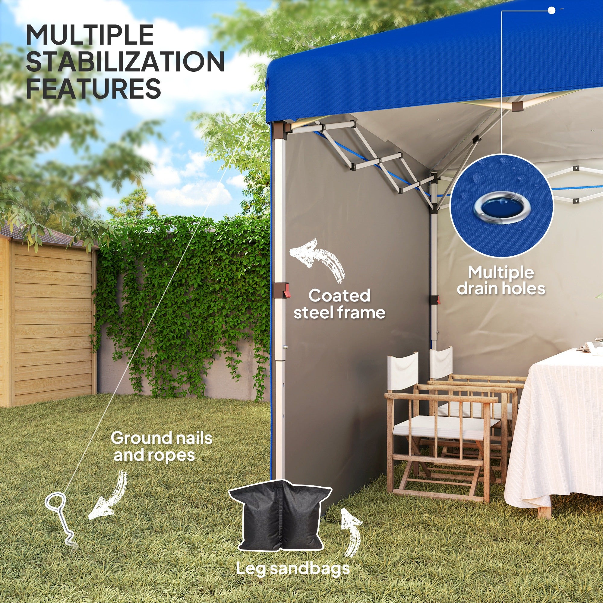3 x 3 Metre Pop Up Gazebo Set with Sidewalls and Wheeled Bag - Blue