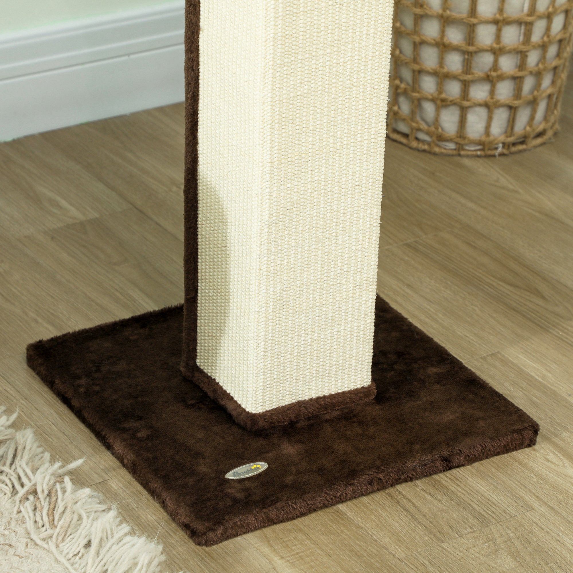 81cm Vertical Cat Scratcher with Sisal Rope, Hanging Ball & Plush - Brown
